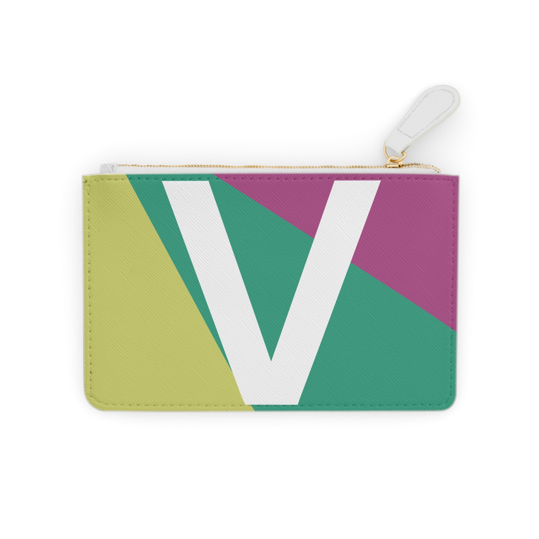 Initial V Mini Clutch — Colorblock Monogram Wristlet Wallet