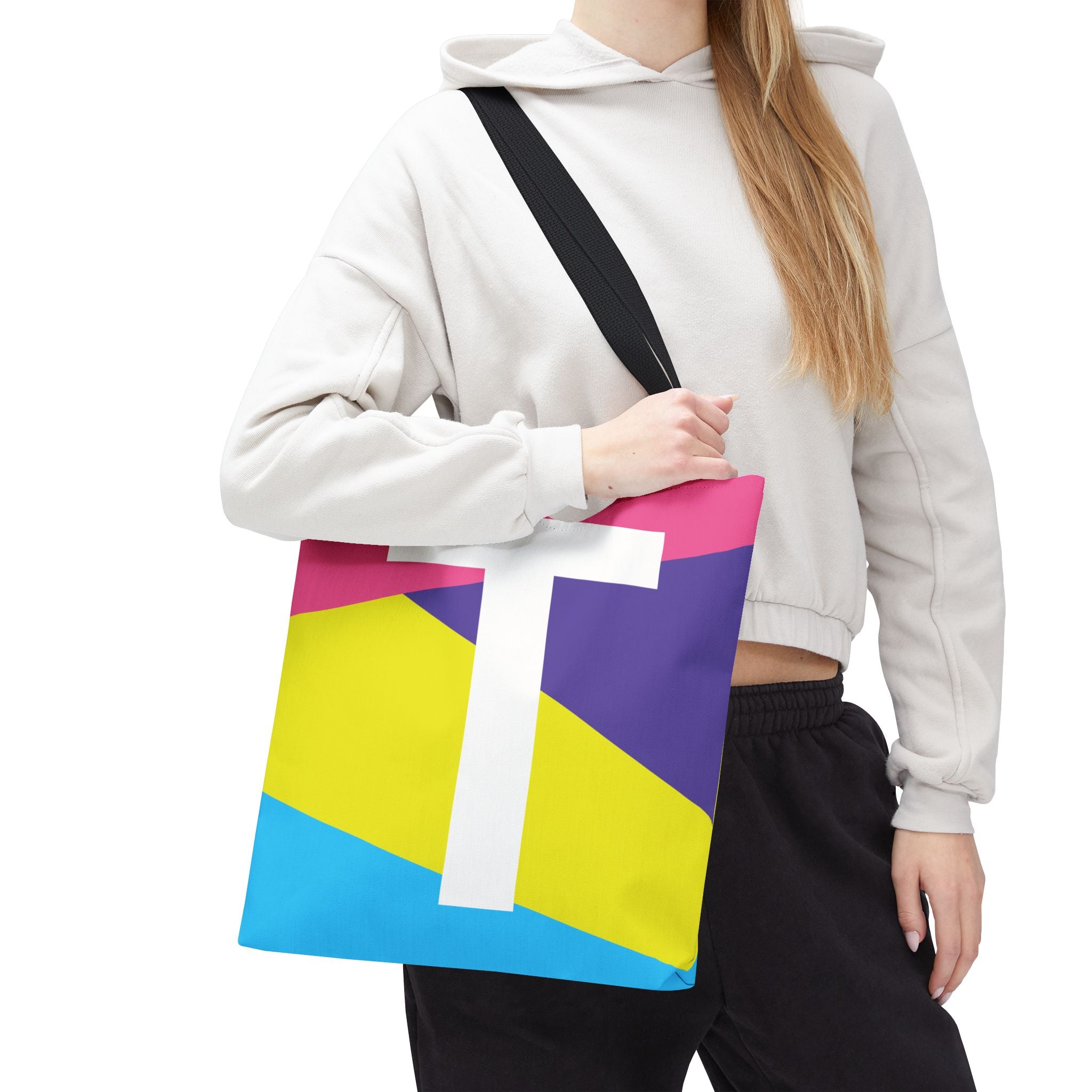 Monogram 'T' Colorblock Tote Bag — Personalized Initial T Shoulder Tote