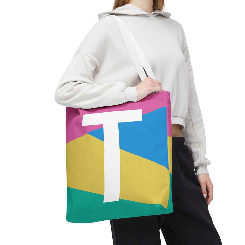 Monogram 'T' Colorblock Tote Bag — Personalized Initial T Shoulder Tote