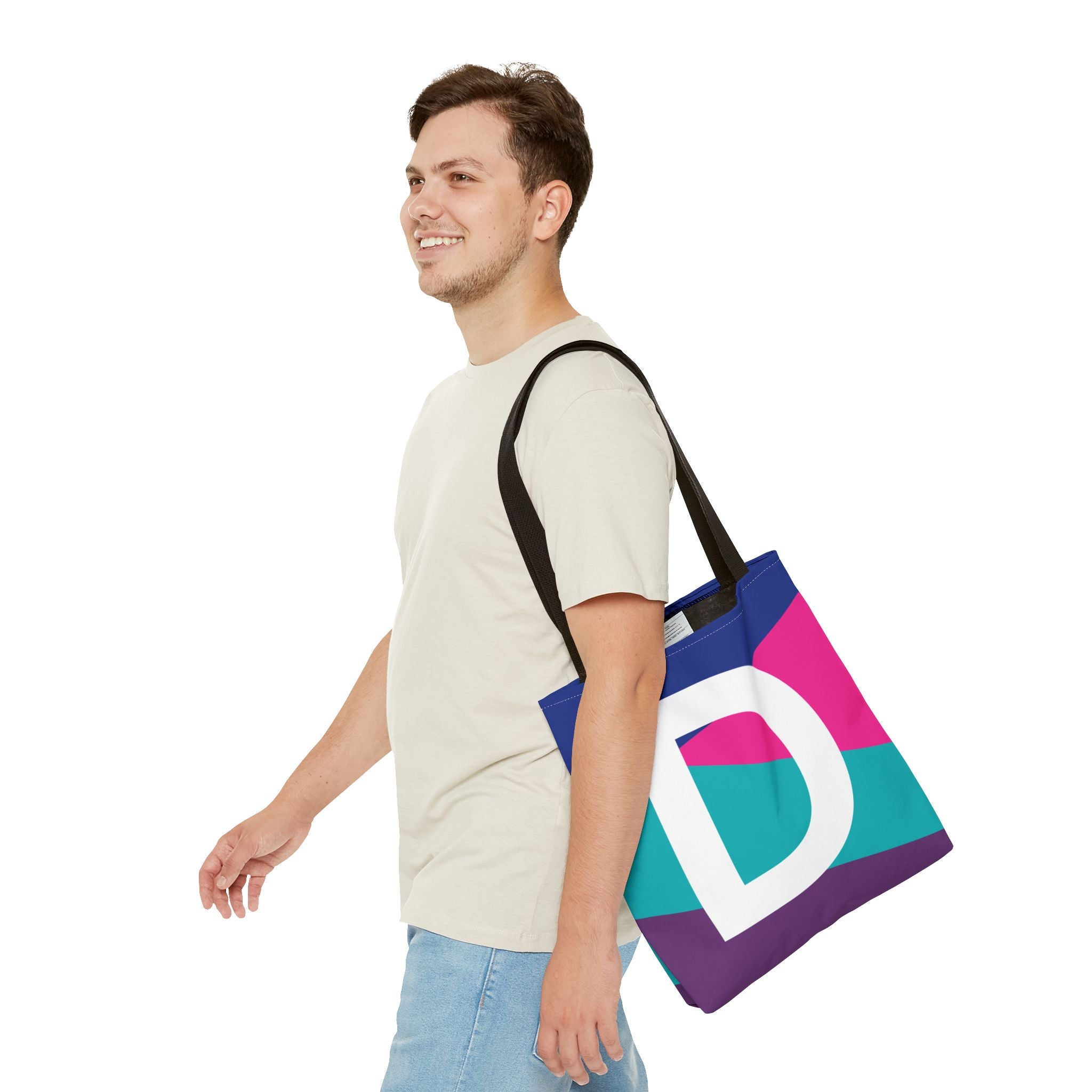 Monogram 'D' Colorblock Tote Bag — Personalized Initial D Shoulder Tote