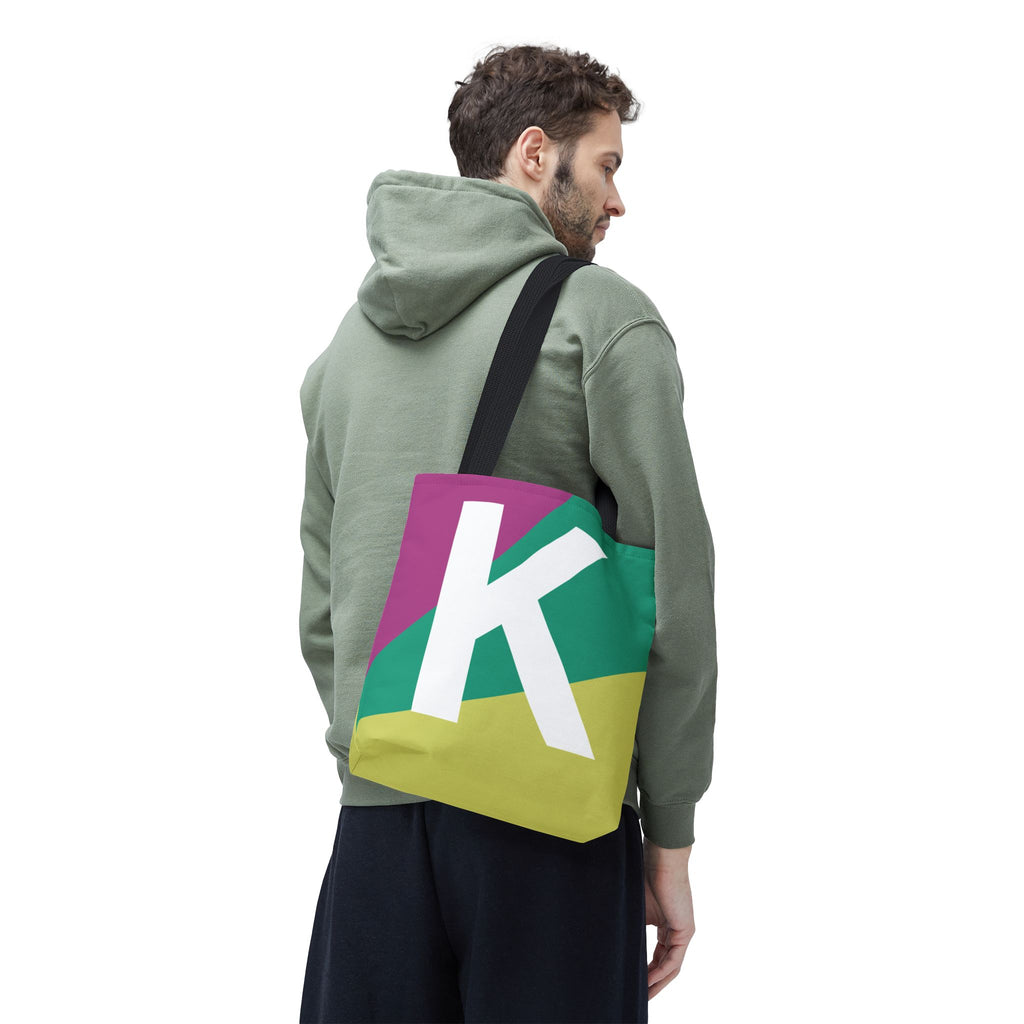 Monogram 'K' Colorblock Tote Bag — Personalized Initial K Shoulder Tote