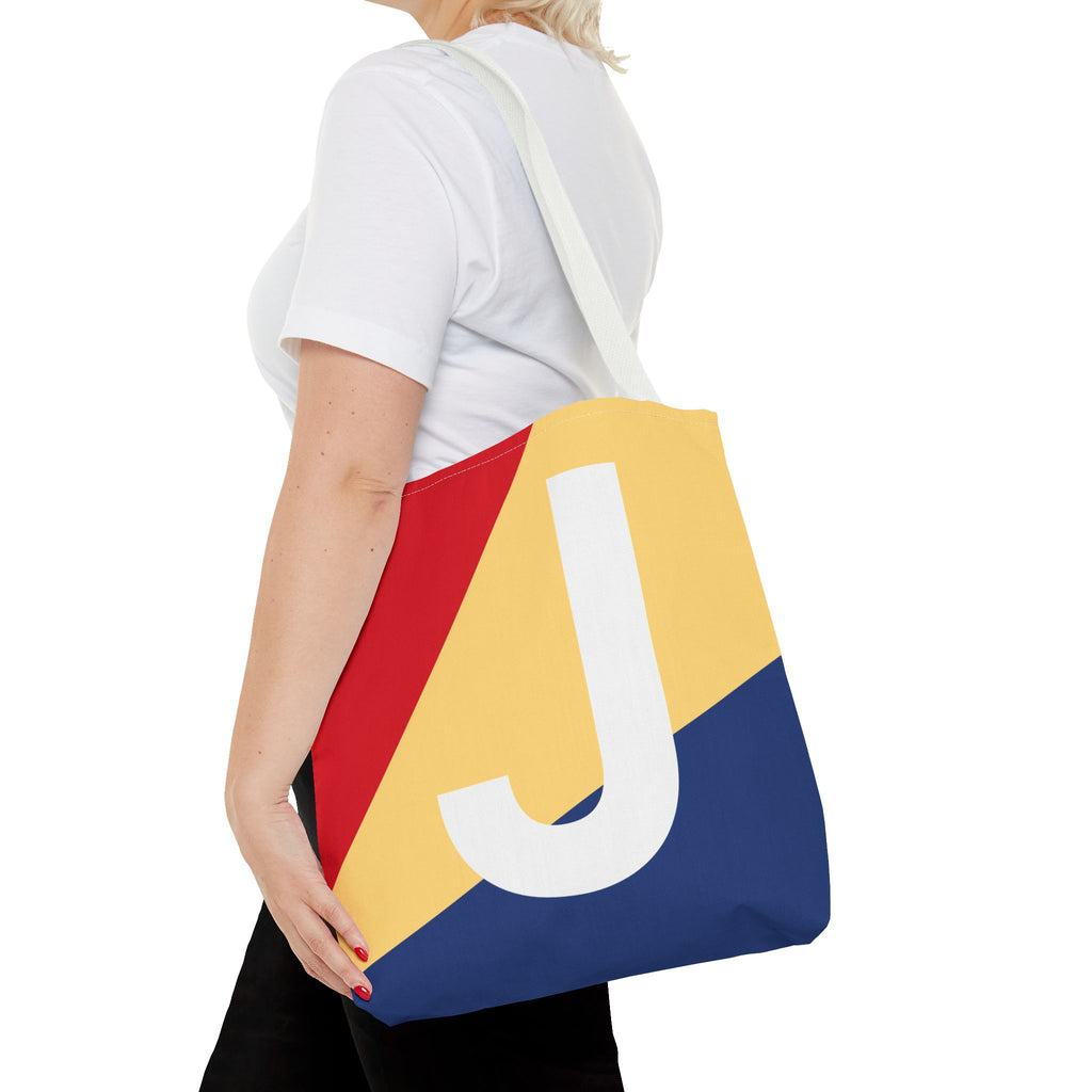 Monogram 'J' Colorblock Tote Bag — Personalized Initial J Shoulder Tote