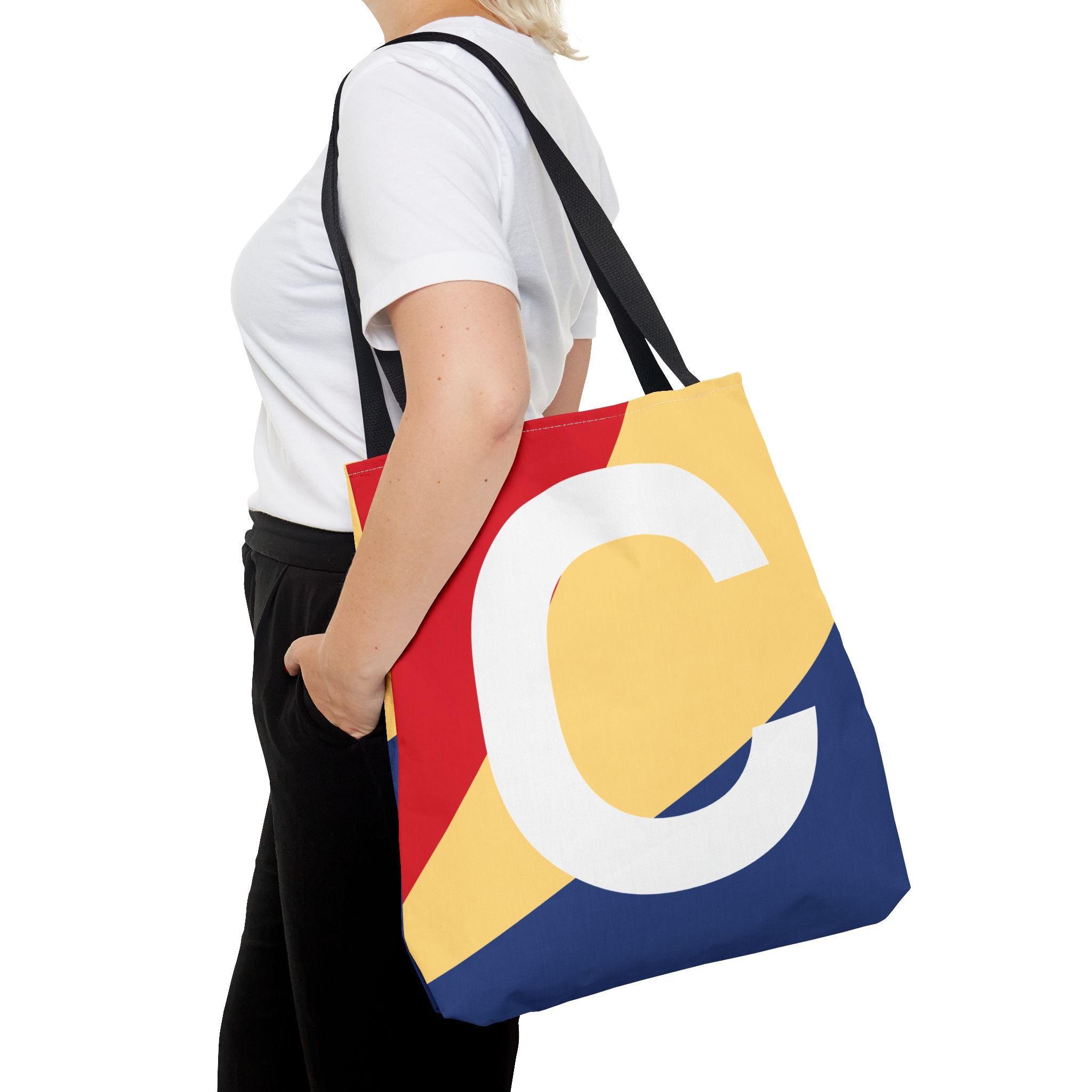 Monogram 'C' Colorblock Tote Bag — Personalized Initial C Shoulder Tote