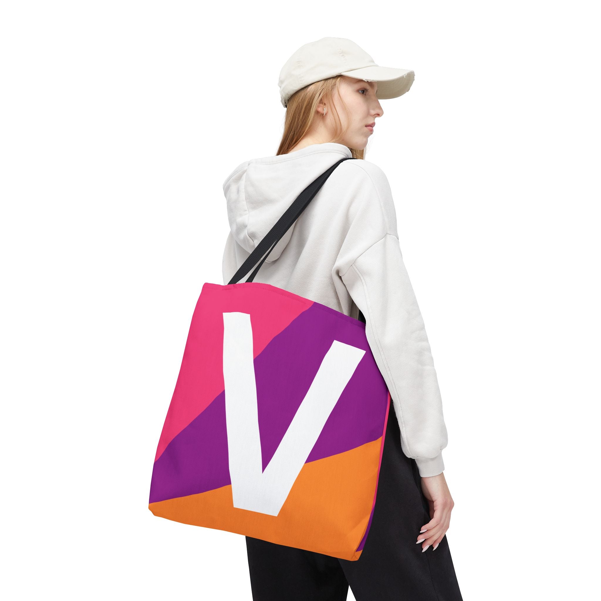 Monogram 'V' Colorblock Tote Bag — Personalized Initial V Shoulder Tote