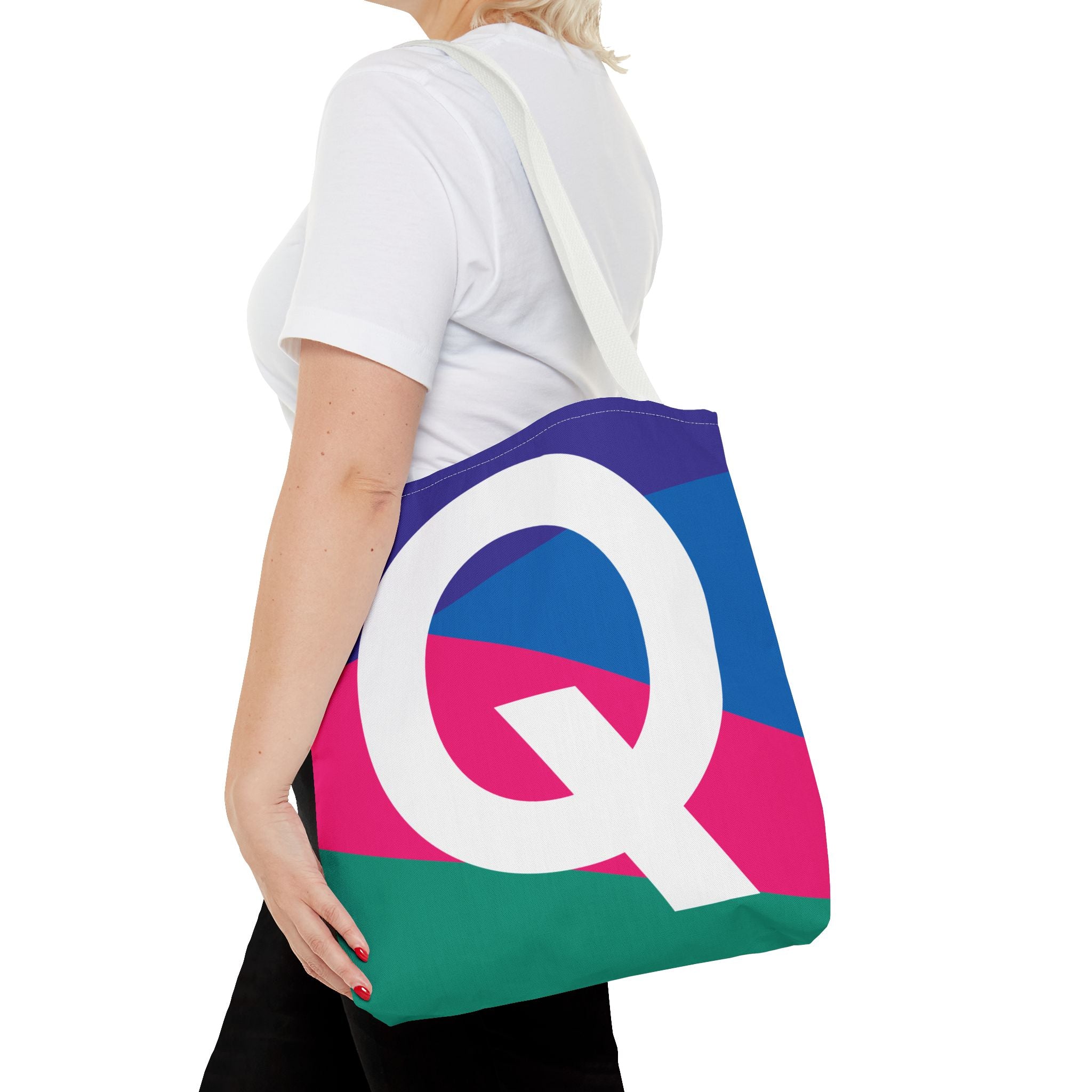 Monogram 'Q' Colorblock Tote Bag — Personalized Initial Q Shoulder Tote