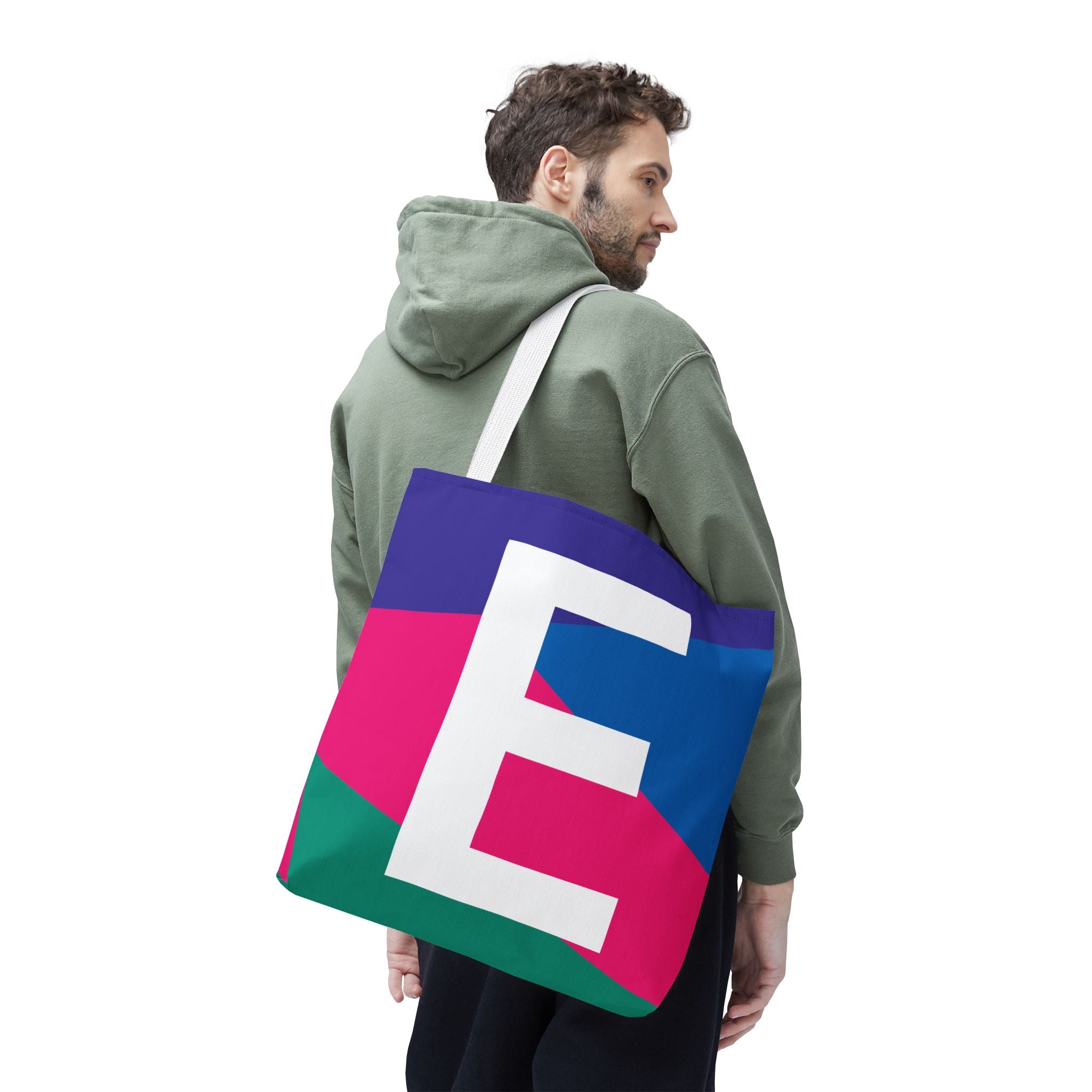 Monogram 'E' Colorblock Tote Bag — Personalized Initial E Shoulder Tote
