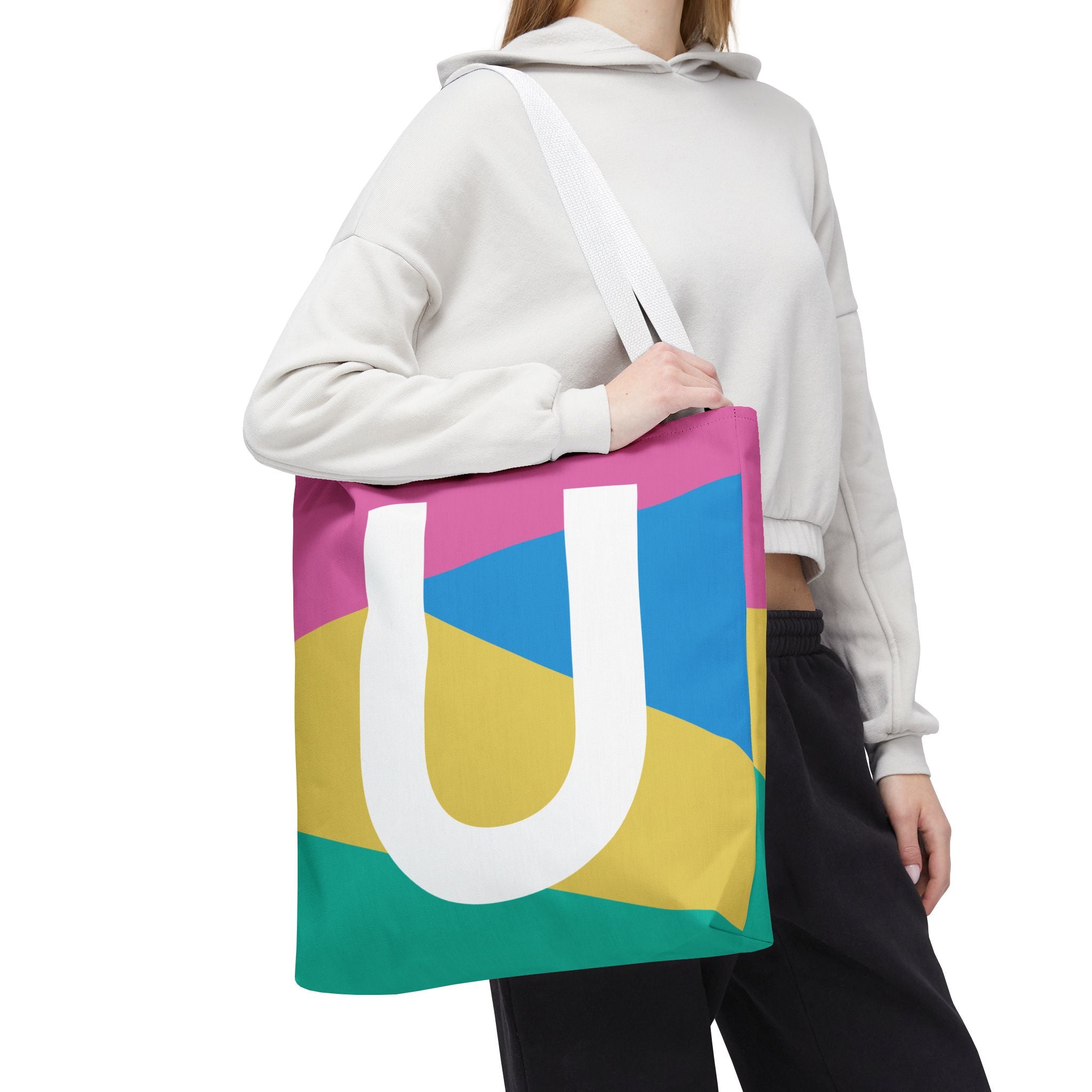 Monogram 'U' Colorblock Tote Bag — Personalized Initial U Shoulder Tote