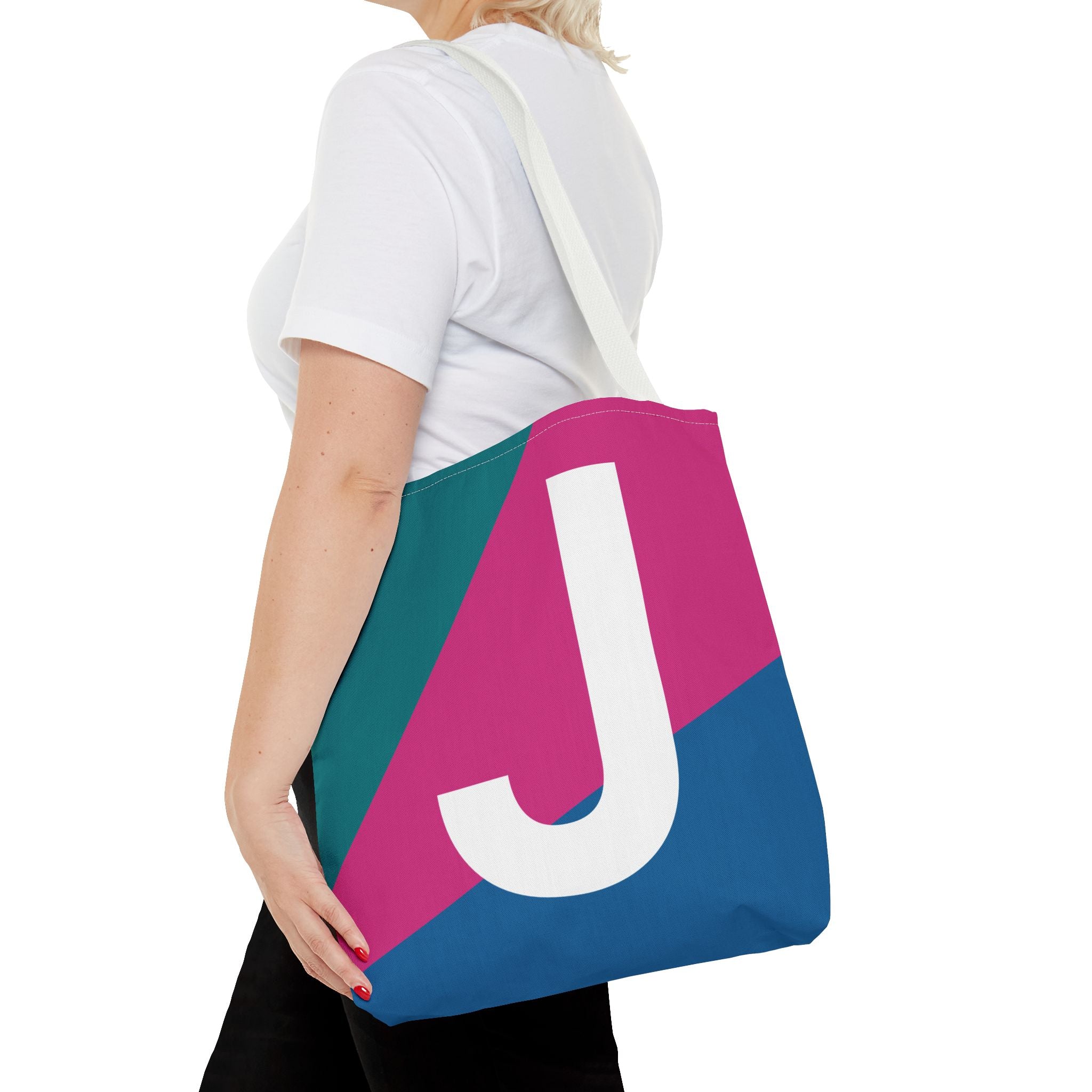 Monogram 'J' Colorblock Tote Bag — Personalized Initial J Shoulder Tote