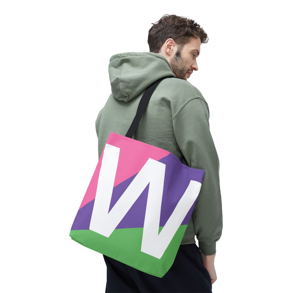 Monogram 'W' Colorblock Tote Bag — Personalized Initial W Shoulder Tote