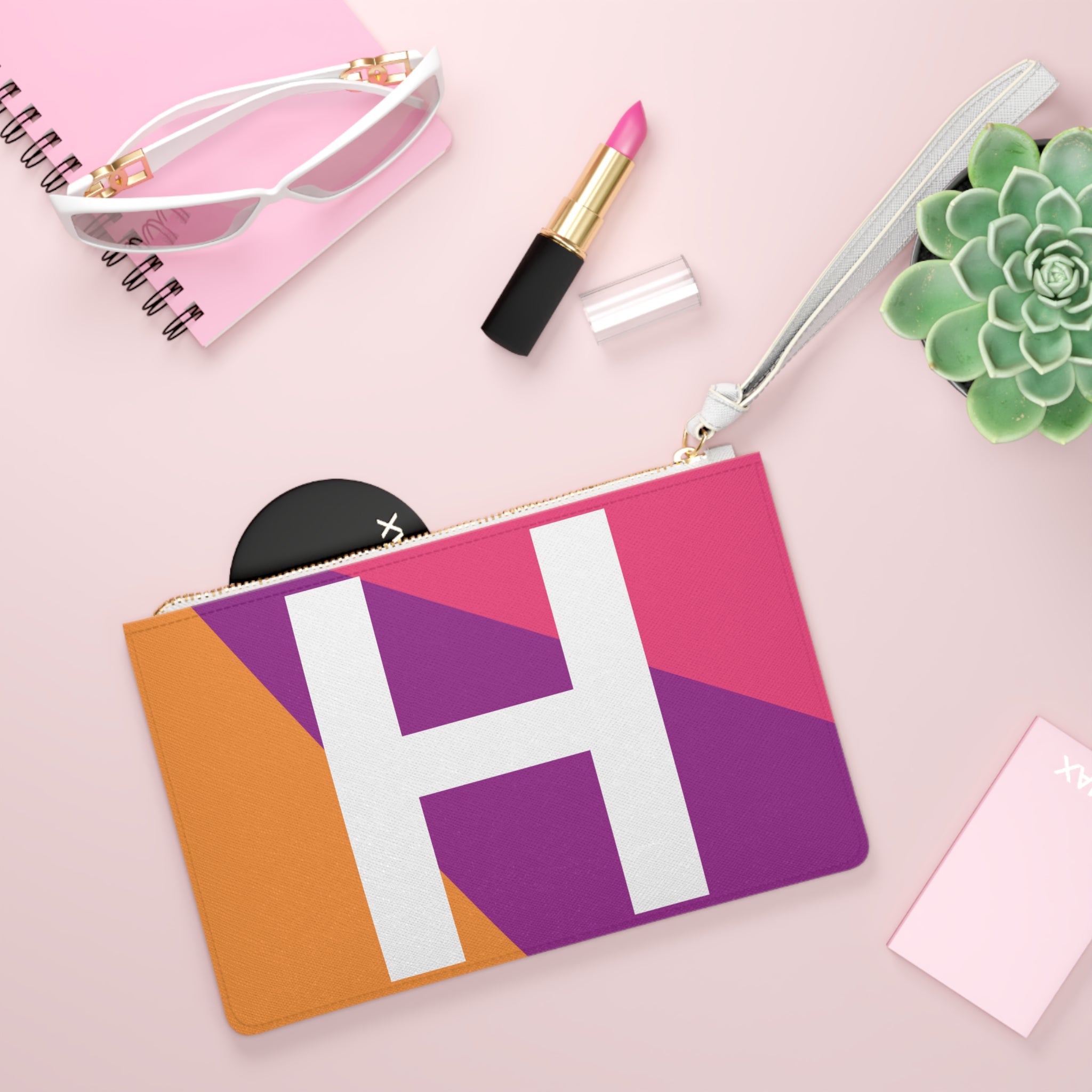 Monogram 'H' Colorblock Clutch Bag — Bold Geometric Wristlet for Everyday & Gifts