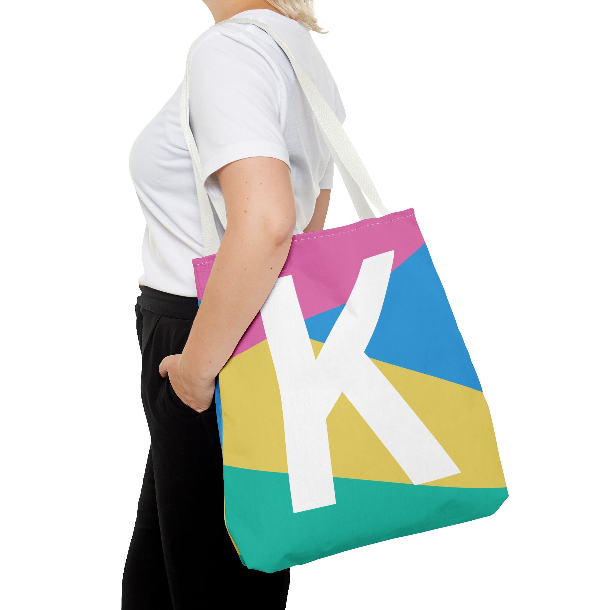 Monogram 'K' Colorblock Tote Bag — Personalized Initial K Shoulder Tote