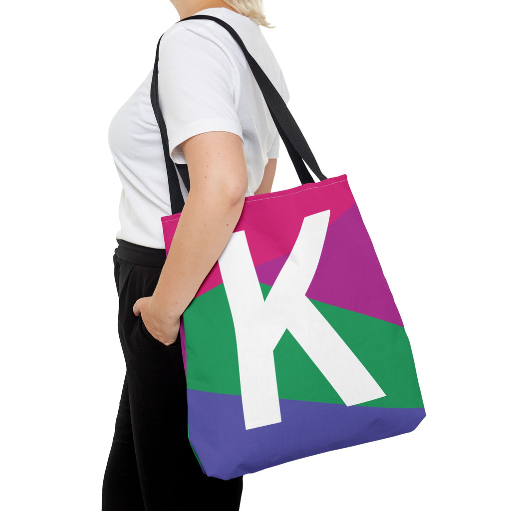 Monogram 'K' Colorblock Tote Bag — Personalized Initial K Shoulder Tote