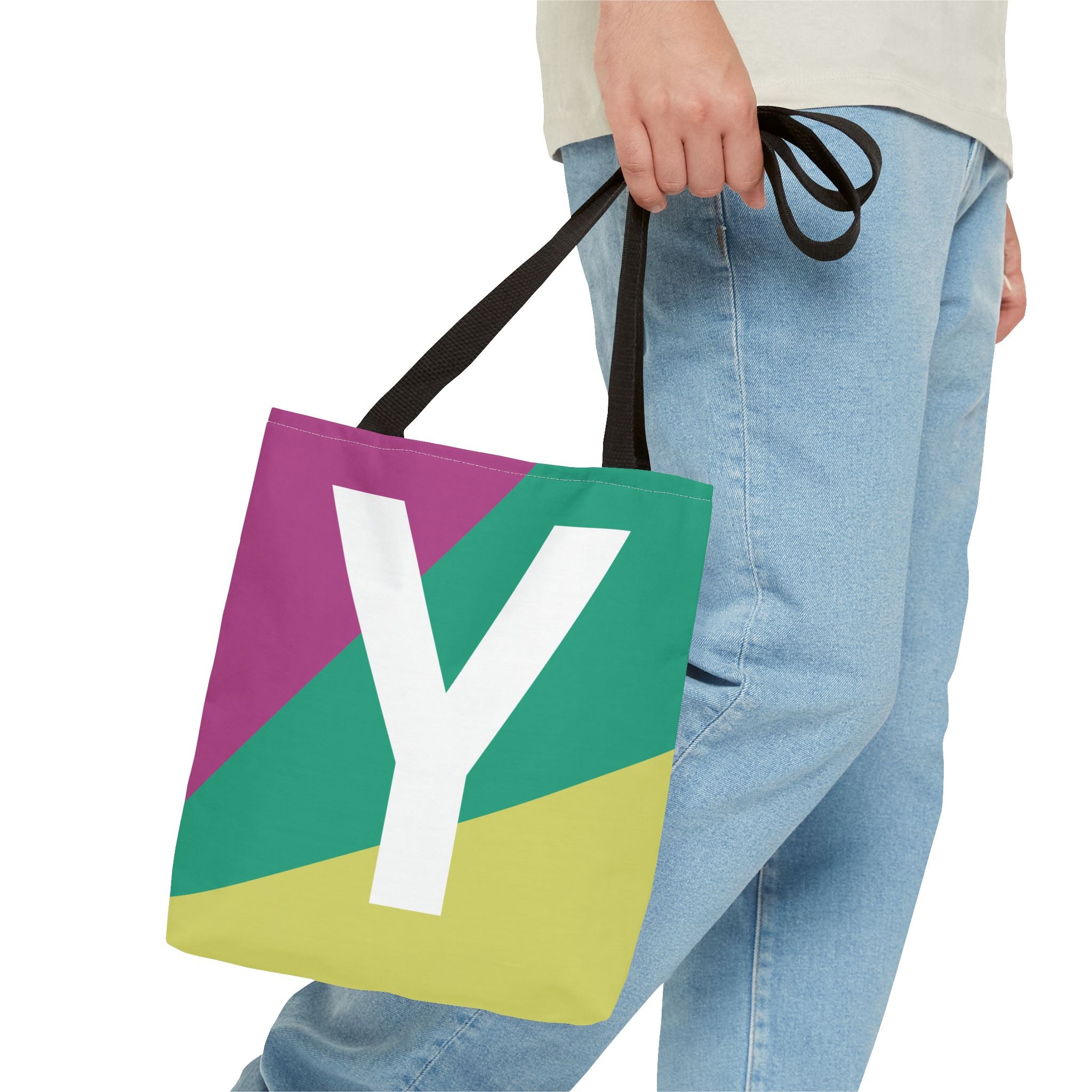 Monogram 'Y' Colorblock Tote Bag — Personalized Initial Y Shoulder Tote