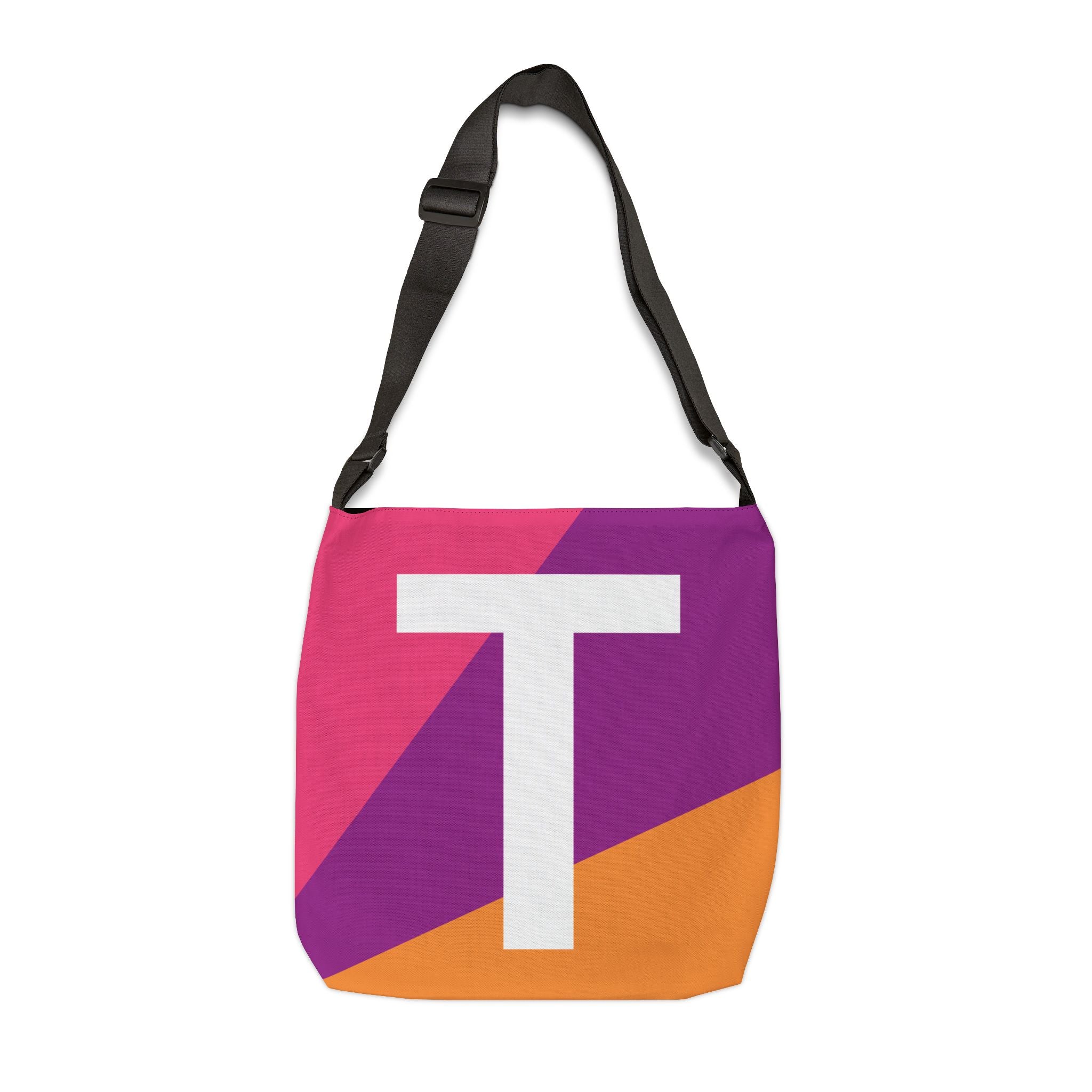 Initial Letter 'T' Colorblock Adjustable Tote Bag — Monogram Alphabet Shoulder Bag