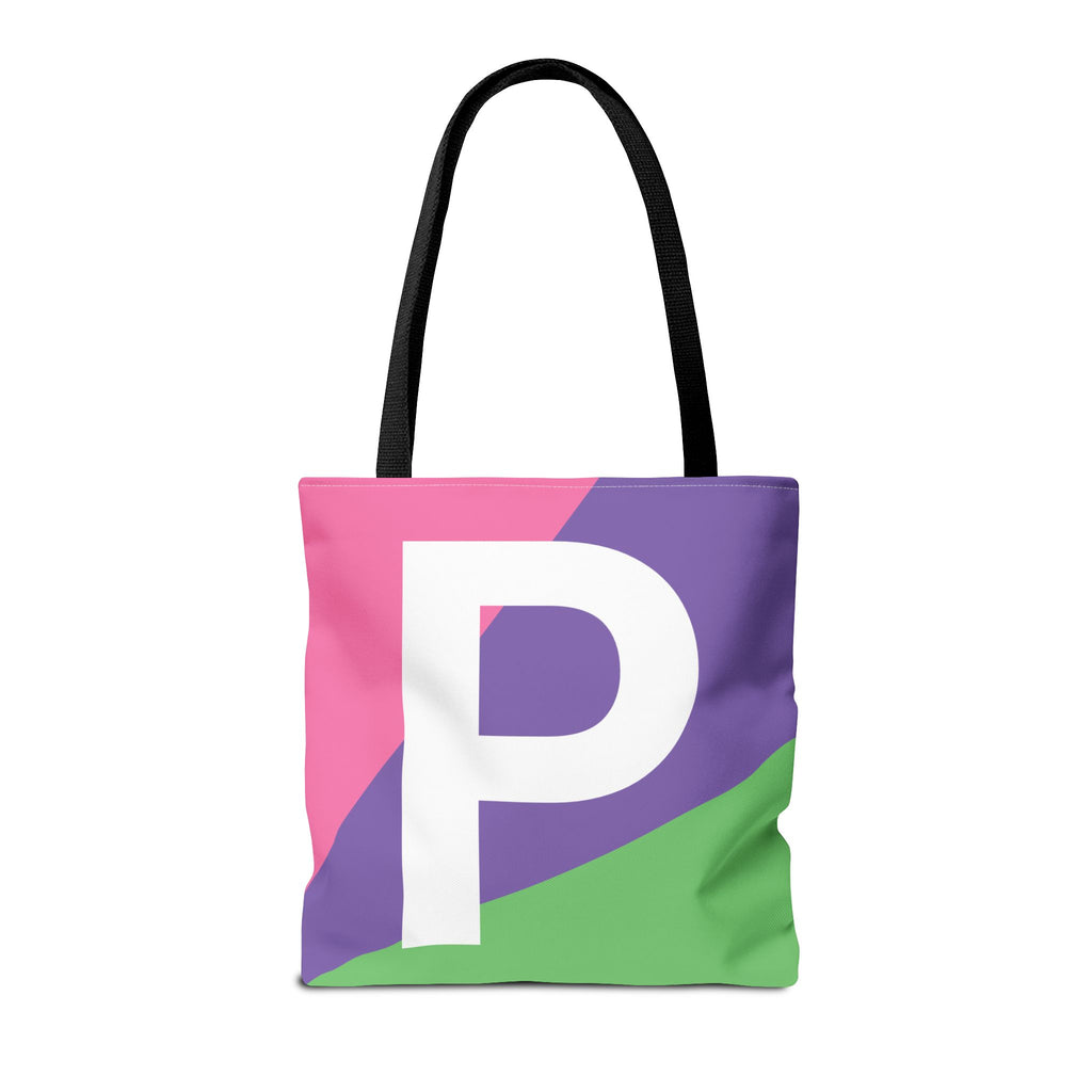 Monogram 'P' Colorblock Tote Bag — Personalized Initial P Shoulder Tote