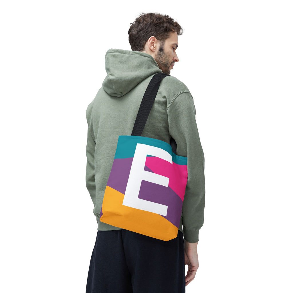 Monogram 'E' Colorblock Tote Bag — Personalized Initial E Shoulder Tote