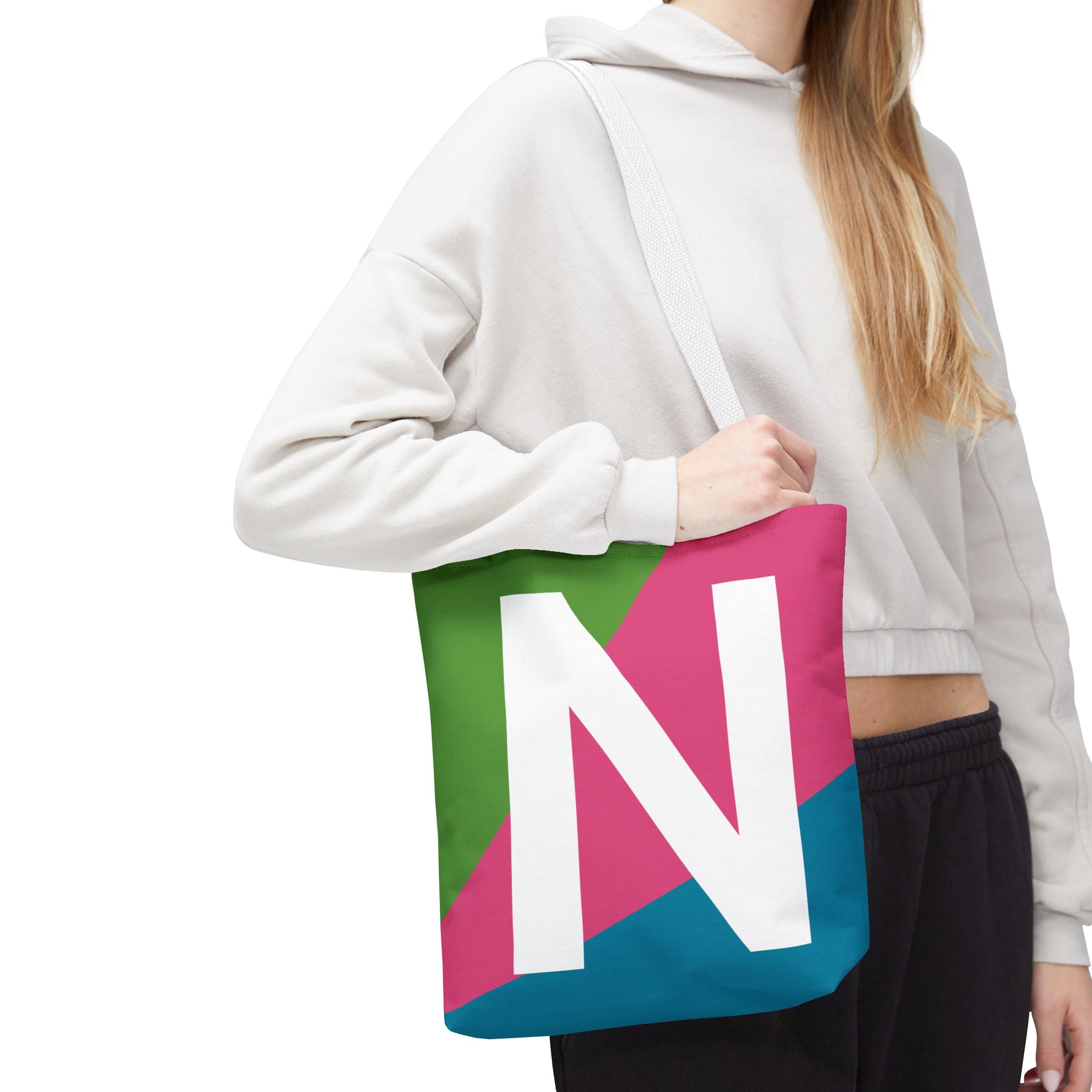Monogram 'N' Colorblock Tote Bag — Personalized Initial N Shoulder Tote