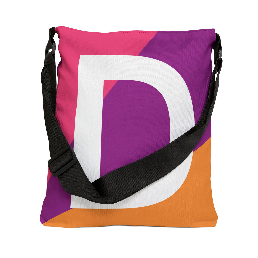 Initial Letter 'D' Colorblock Adjustable Tote Bag — Monogram Alphabet Shoulder Bag