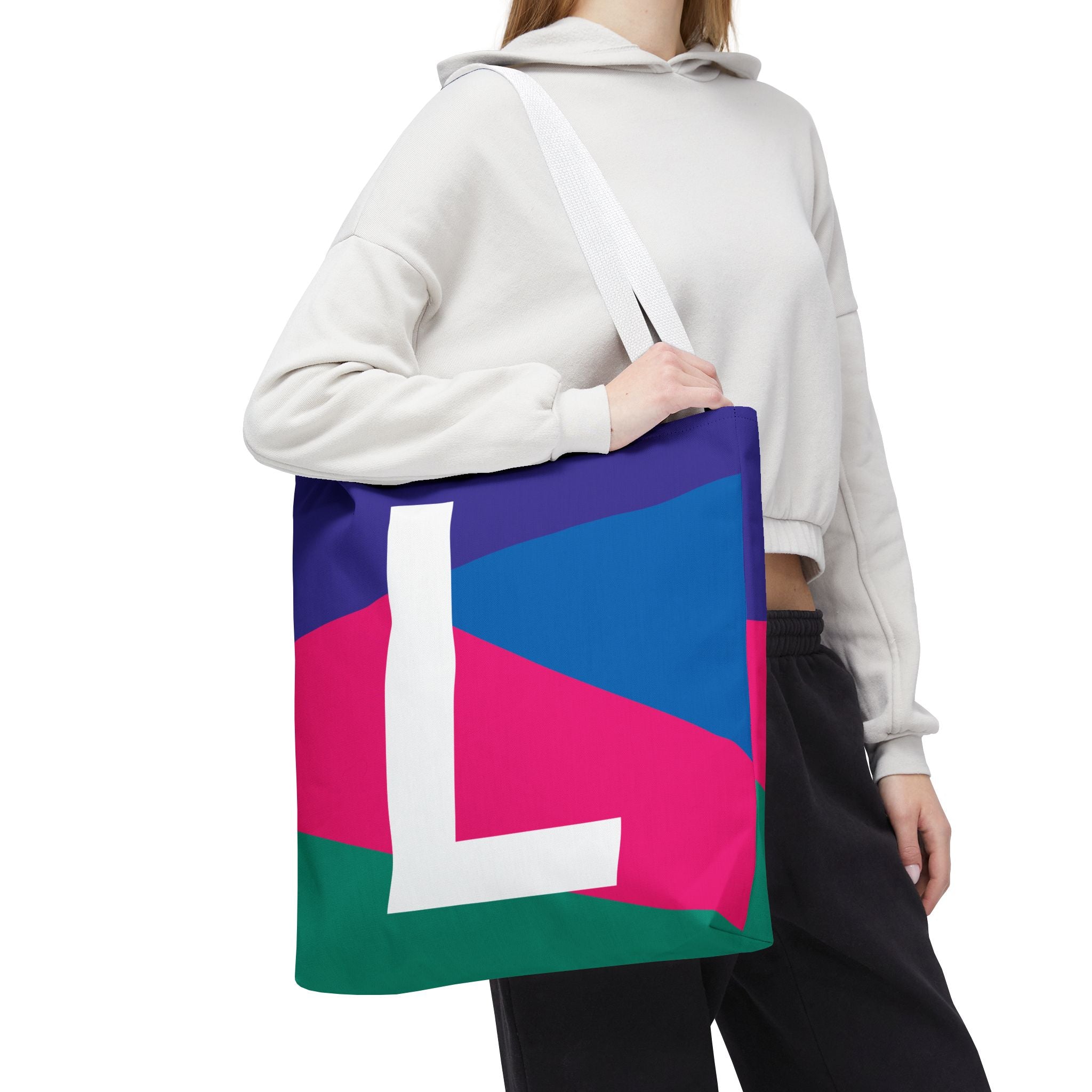 Monogram 'L' Colorblock Tote Bag — Personalized Initial L Shoulder Tote