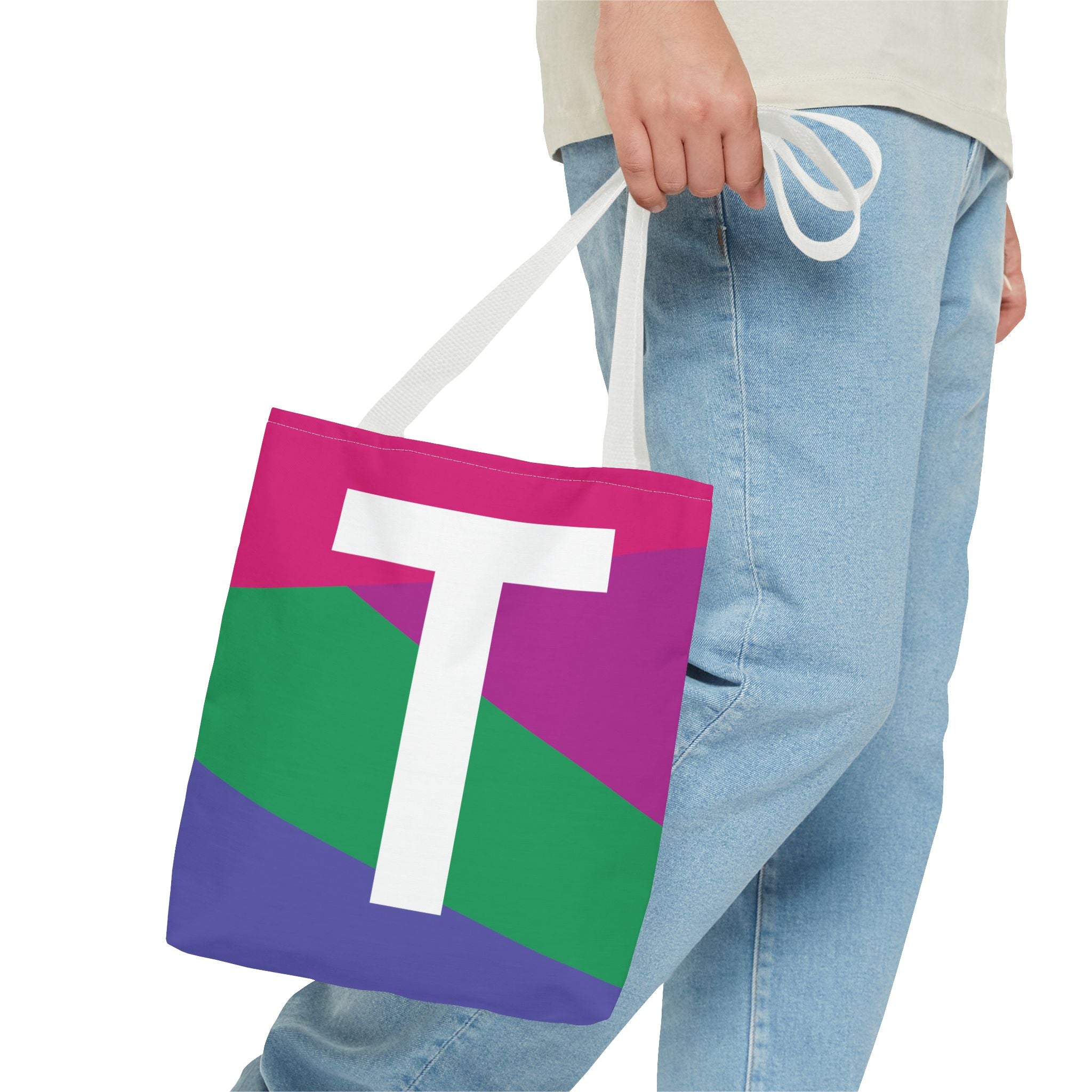 Monogram 'T' Colorblock Tote Bag — Personalized Initial T Shoulder Tote