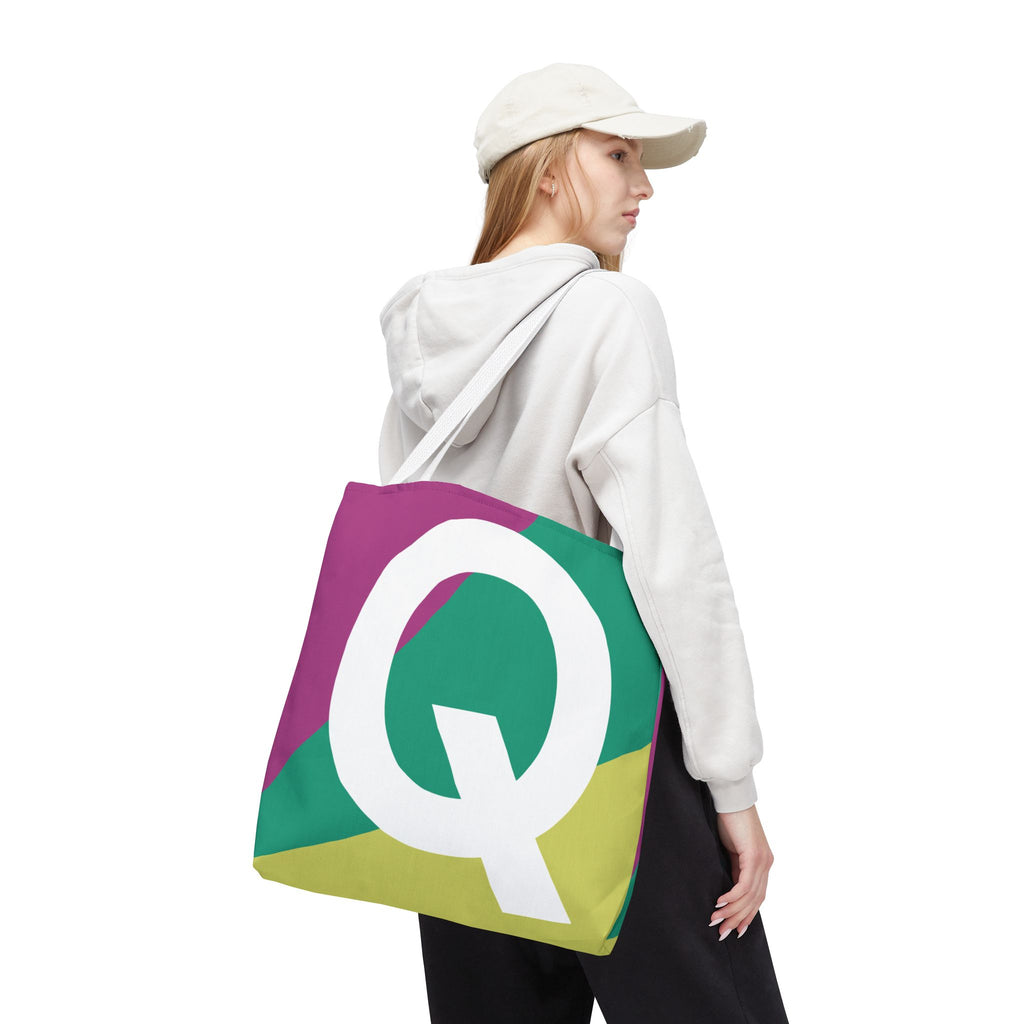 Monogram 'Q' Colorblock Tote Bag — Personalized Initial Q Shoulder Tote