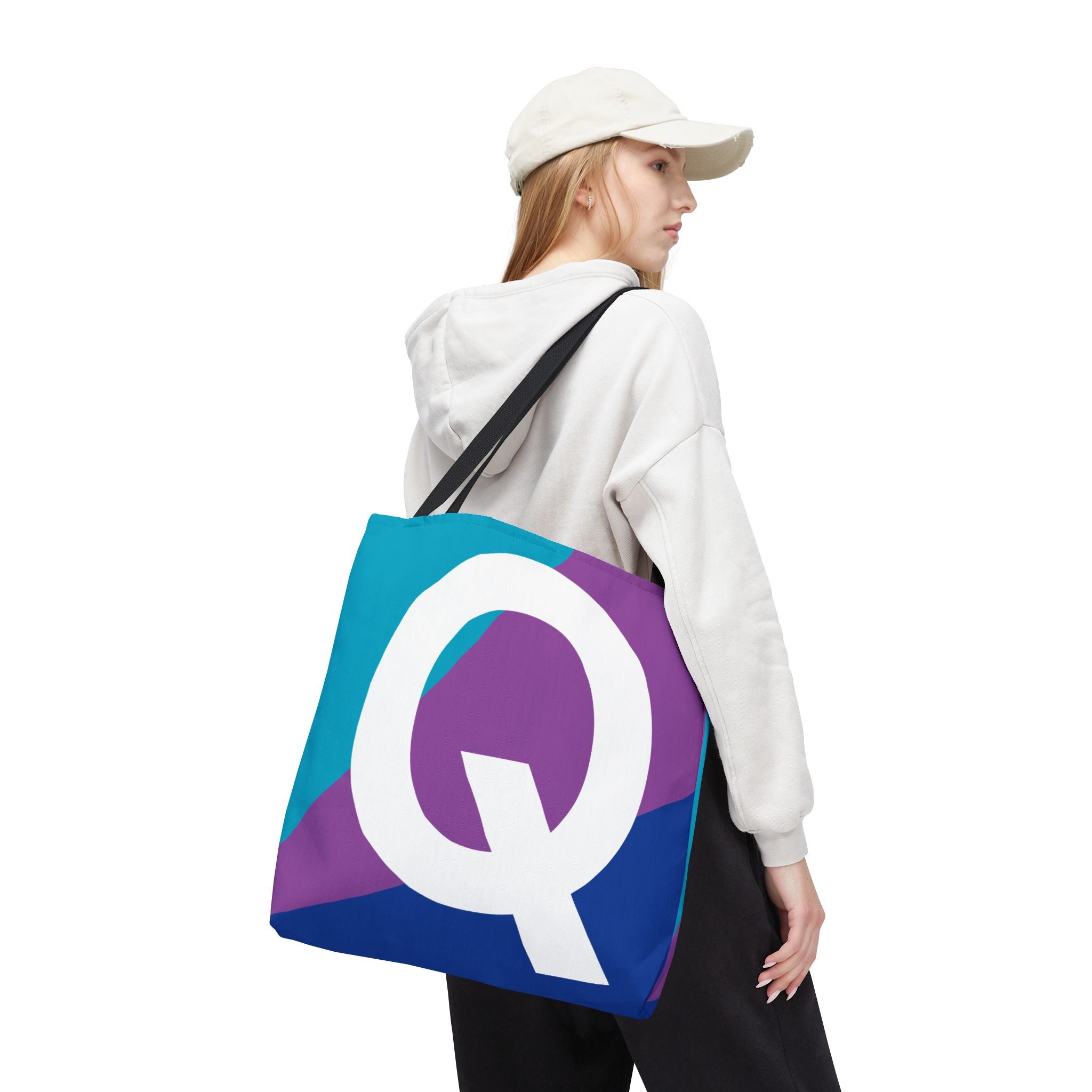 Monogram 'Q' Colorblock Tote Bag — Personalized Initial Q Shoulder Tote