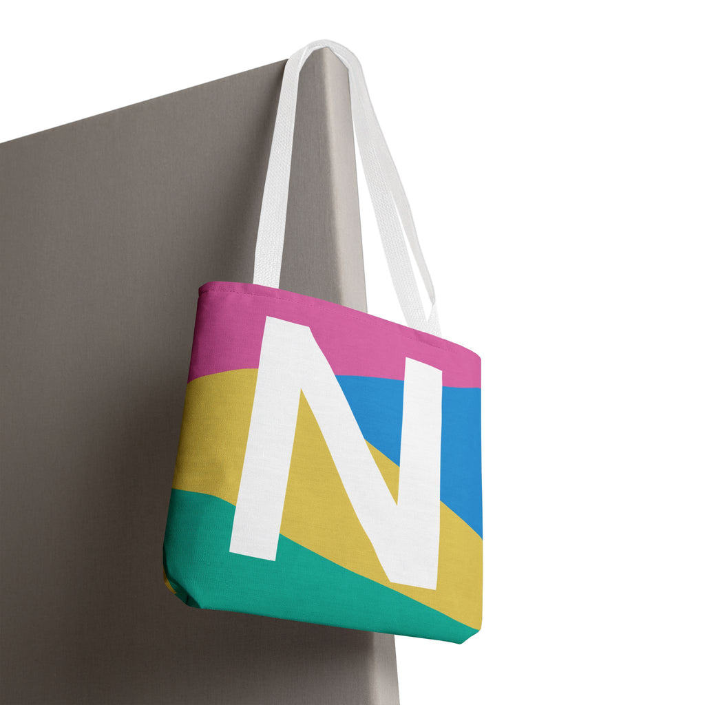 Monogram 'N' Colorblock Tote Bag — Personalized Initial N Shoulder Tote