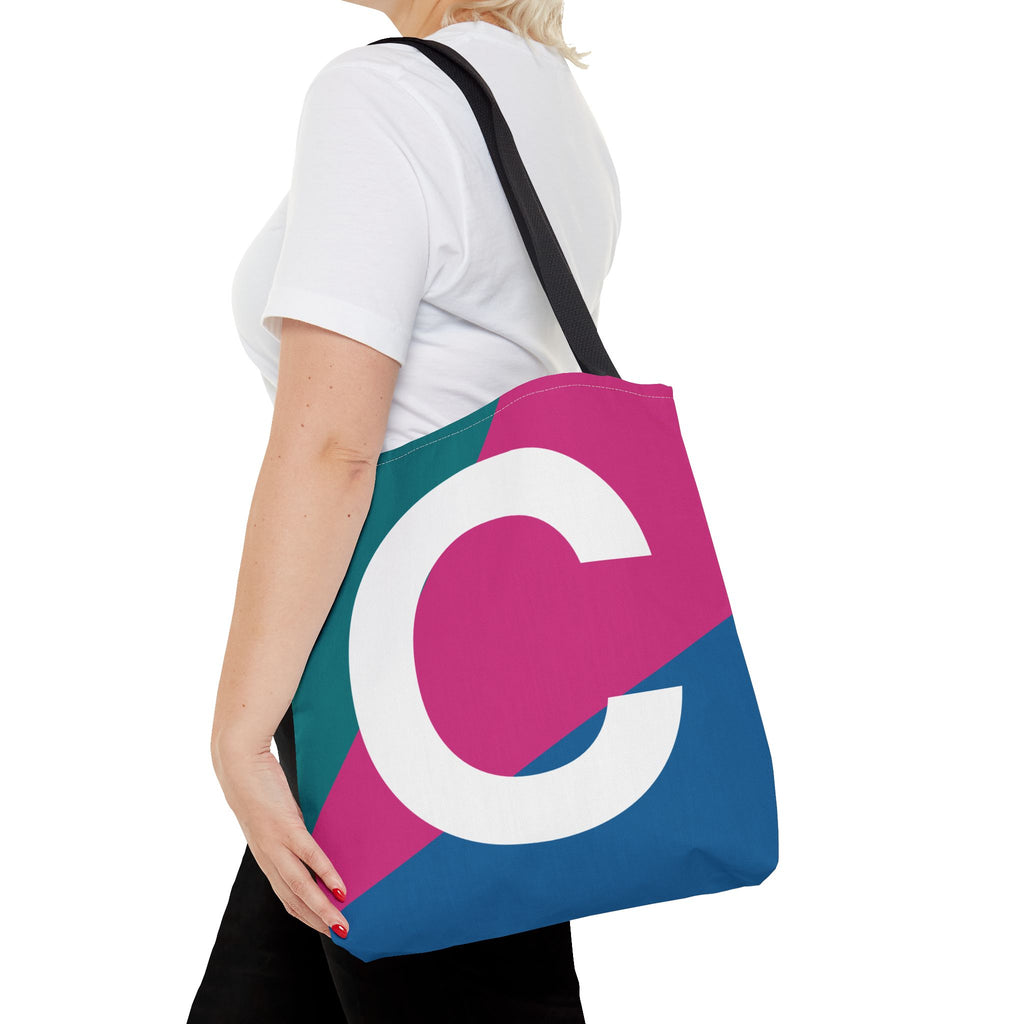 Monogram 'C' Colorblock Tote Bag — Personalized Initial C Shoulder Tote