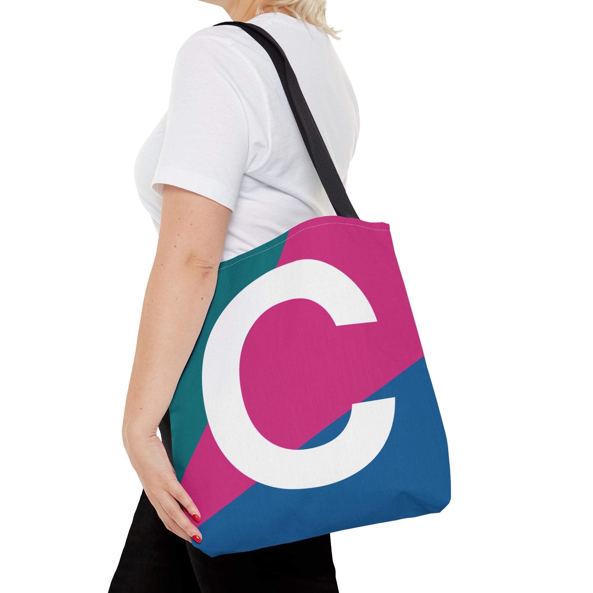 Monogram 'C' Colorblock Tote Bag — Personalized Initial C Shoulder Tote