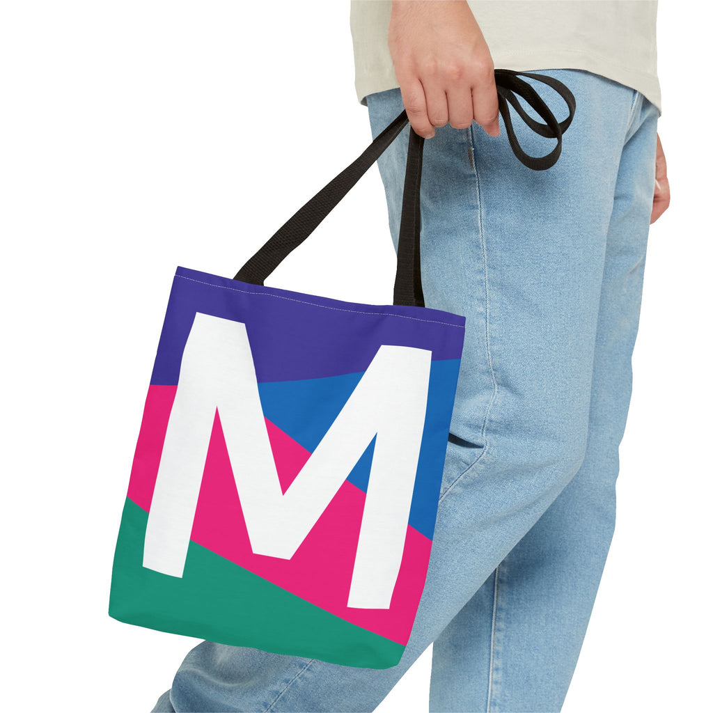 Monogram 'M' Colorblock Tote Bag — Personalized Initial M Shoulder Tote