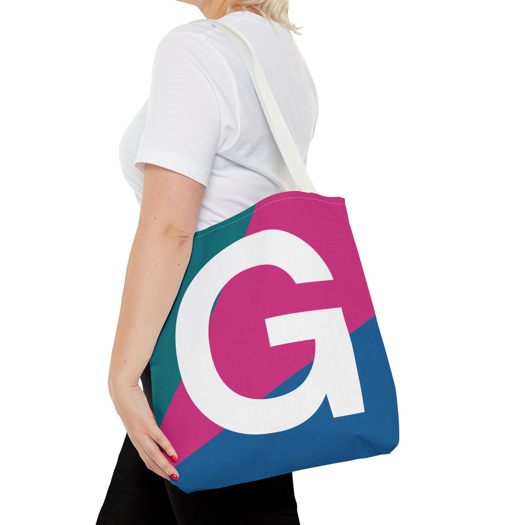Monogram 'G' Colorblock Tote Bag — Personalized Initial G Shoulder Tote
