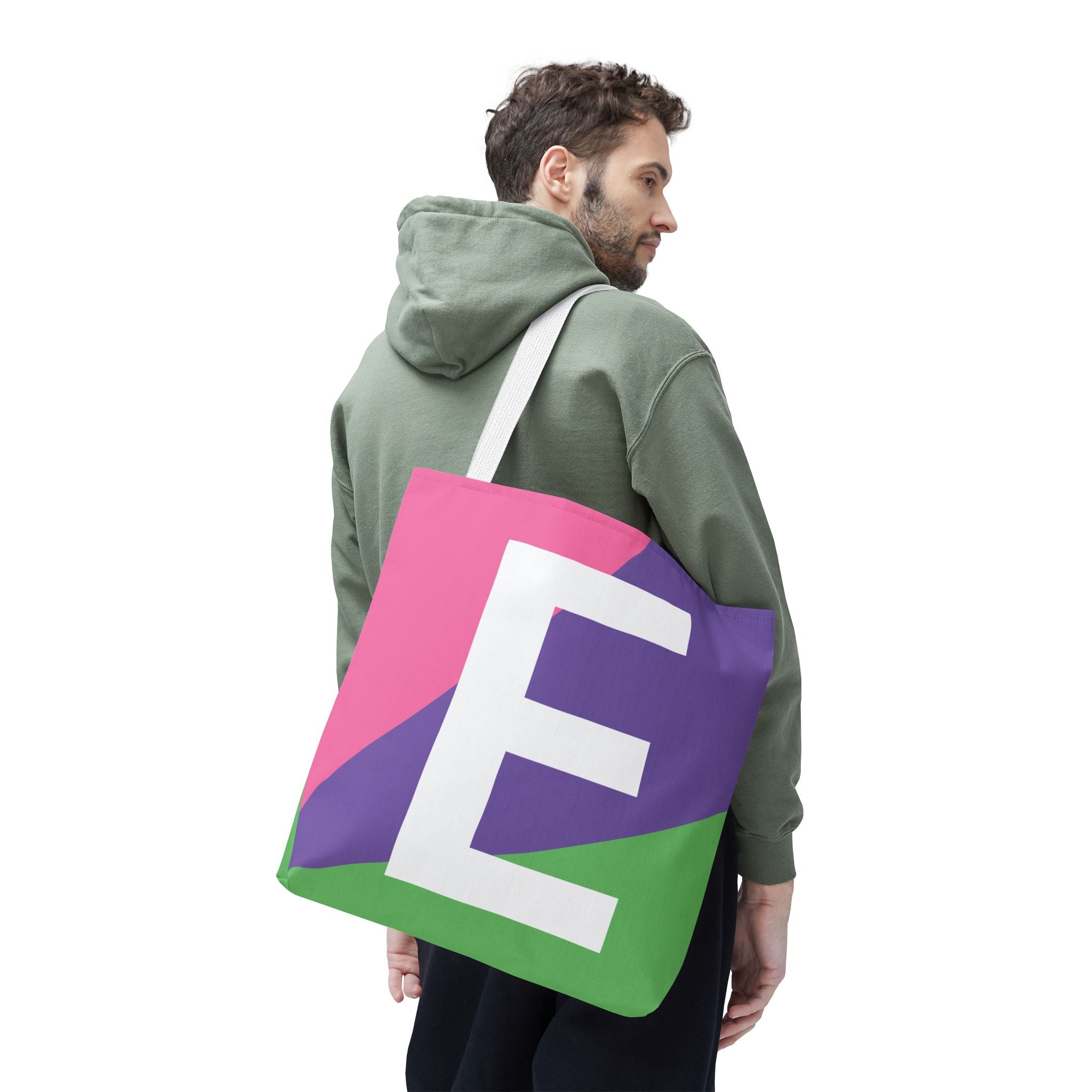 Monogram 'E' Colorblock Tote Bag — Personalized Initial E Shoulder Tote
