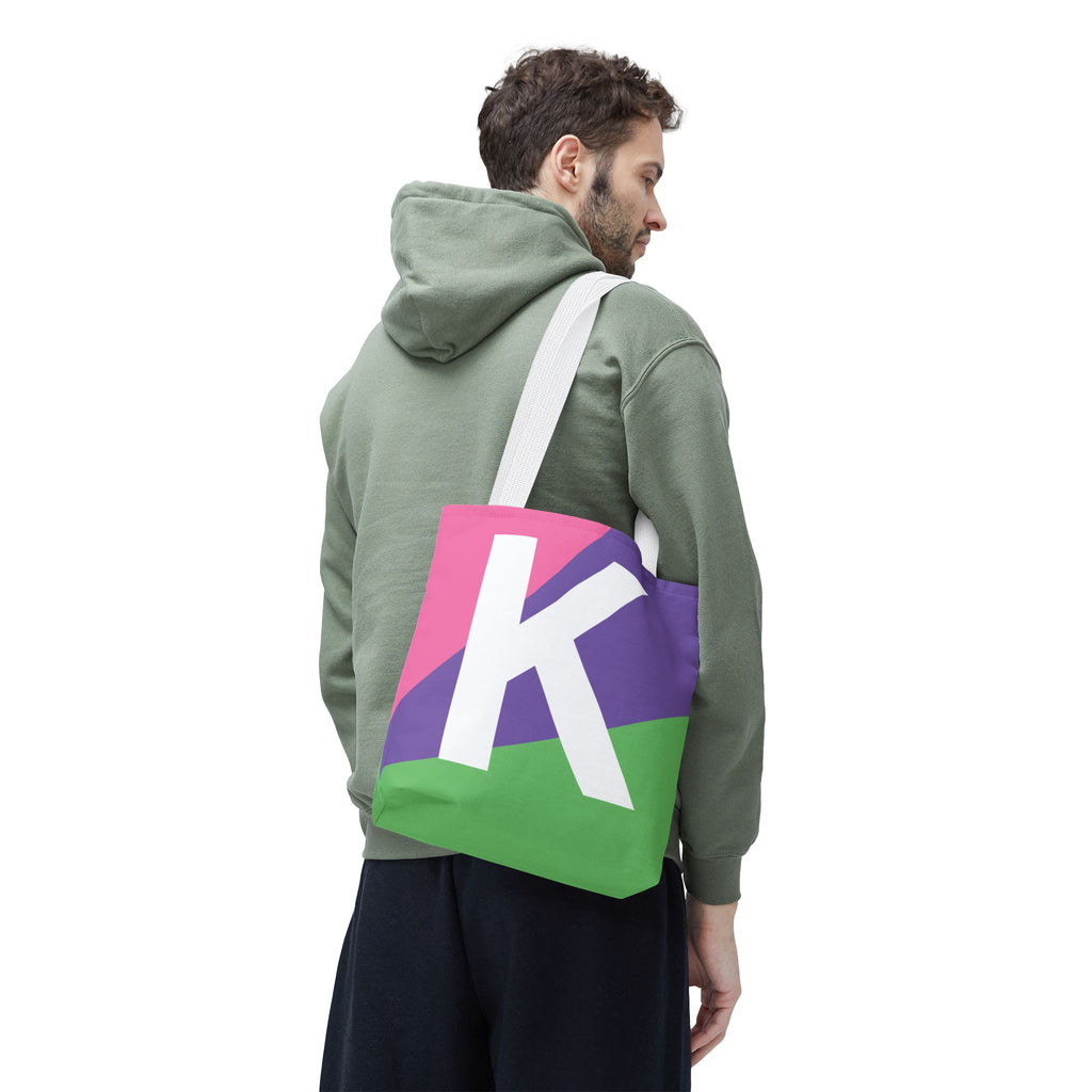 Monogram 'K' Colorblock Tote Bag — Personalized Initial K Shoulder Tote