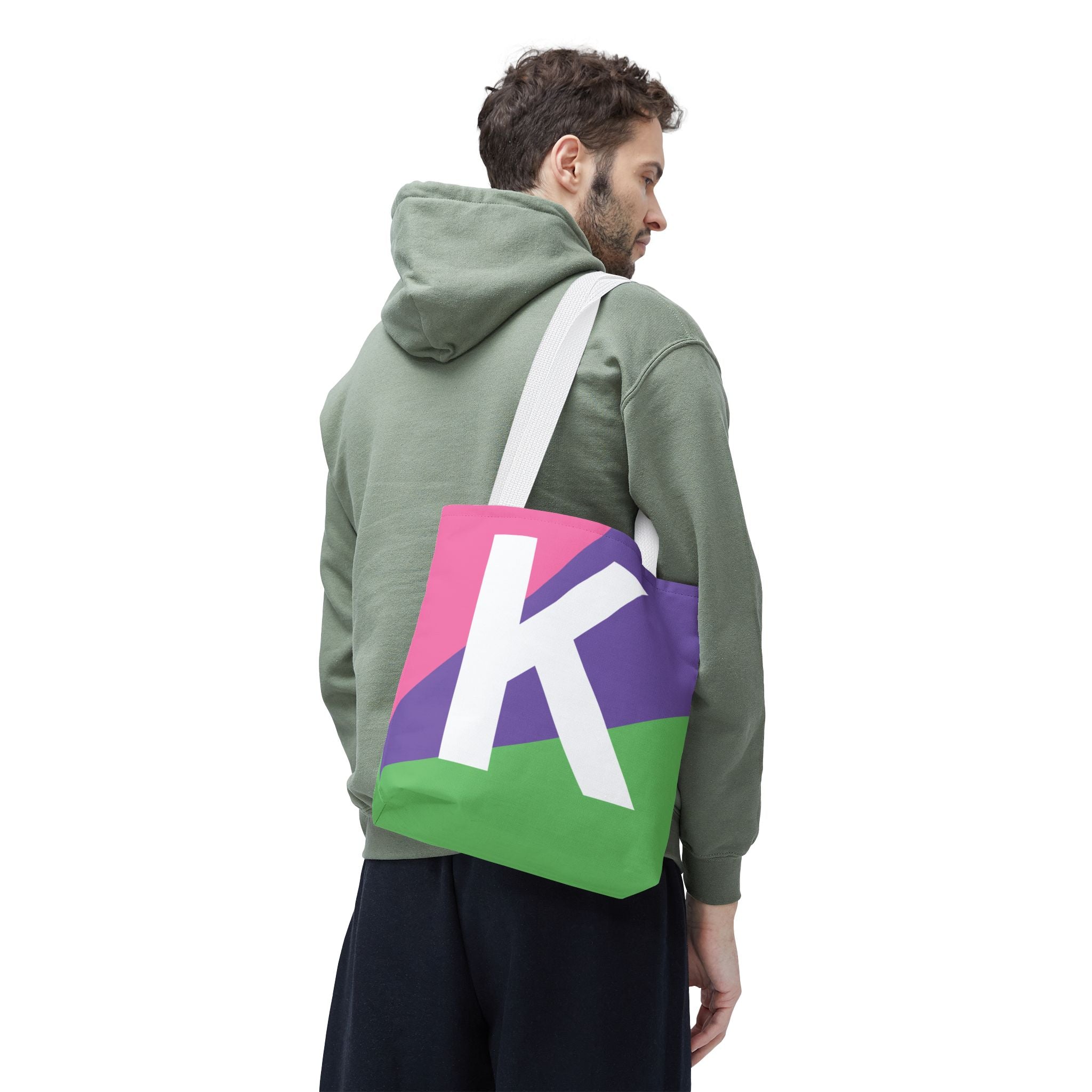 Monogram 'K' Colorblock Tote Bag — Personalized Initial K Shoulder Tote
