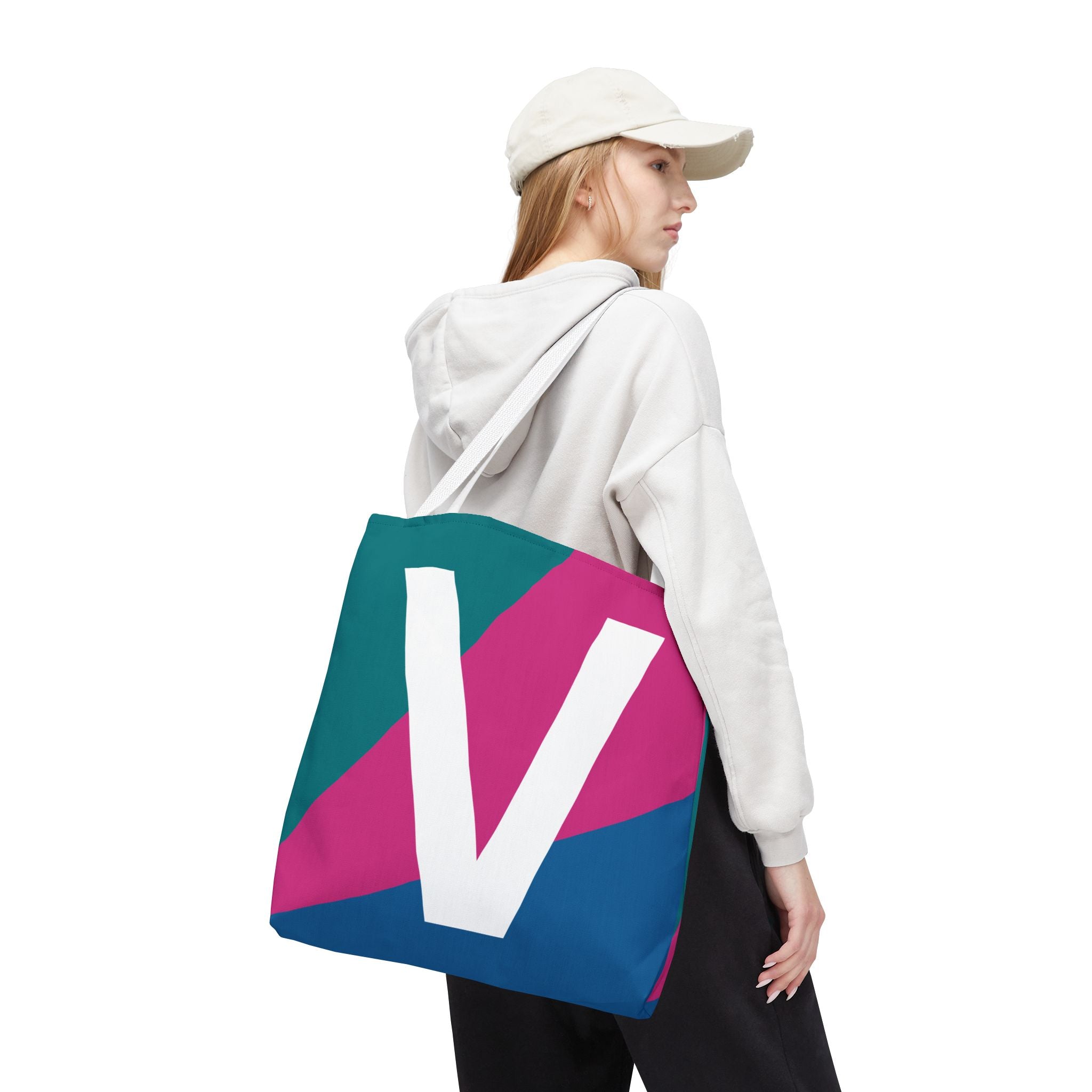 Monogram 'V' Colorblock Tote Bag — Personalized Initial V Shoulder Tote