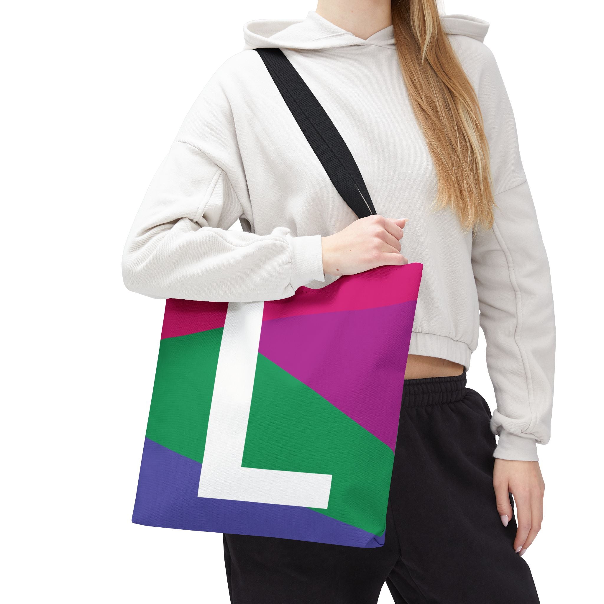 Monogram 'L' Colorblock Tote Bag — Personalized Initial L Shoulder Tote