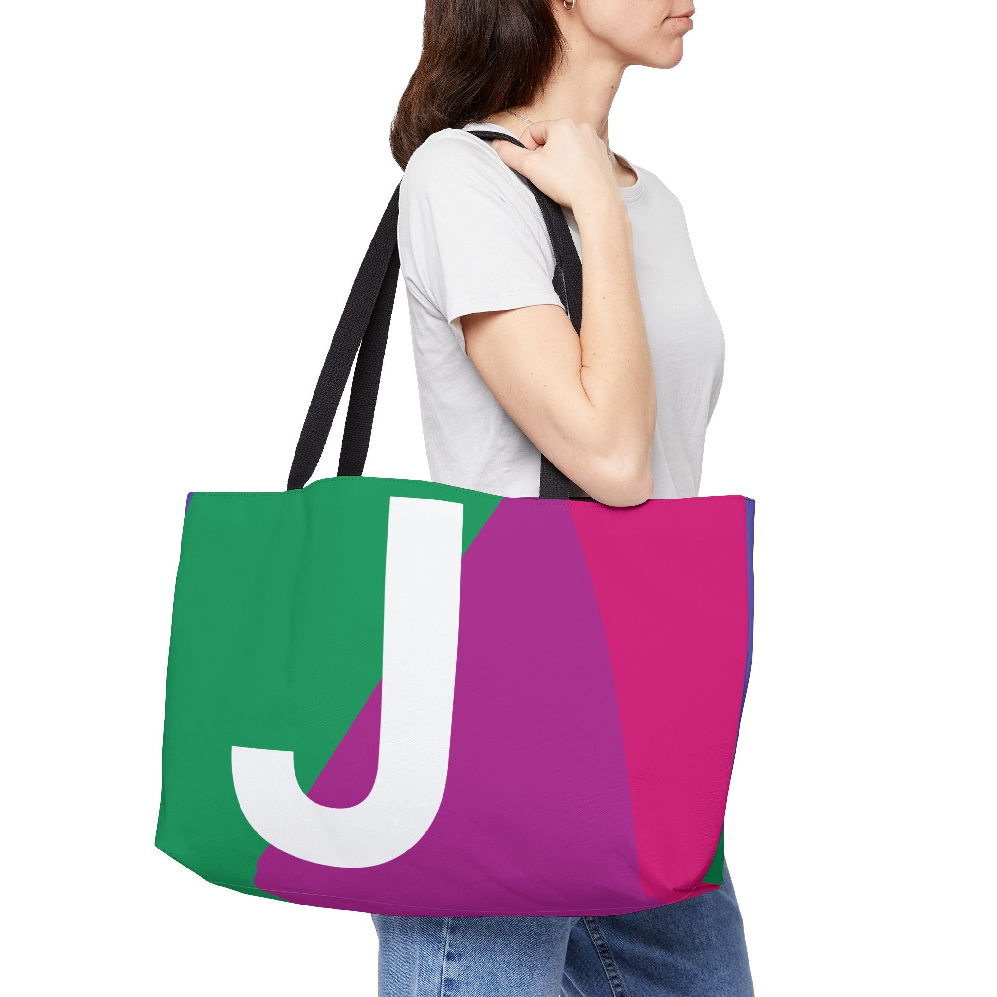 Personalized 'J' Colorblock Tote Bag — Monogram Weekender Tote