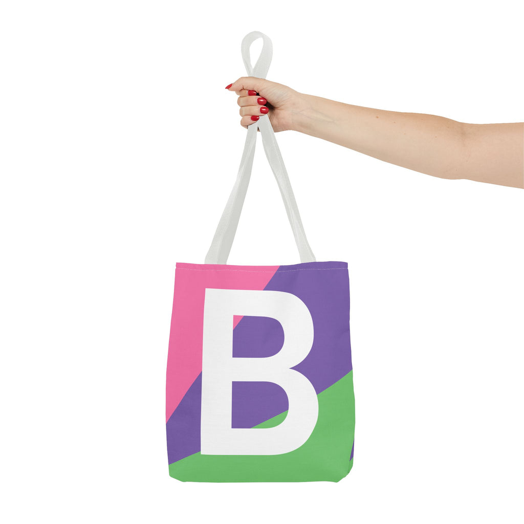 Monogram 'B' Colorblock Tote Bag — Personalized Initial B Shoulder Tote