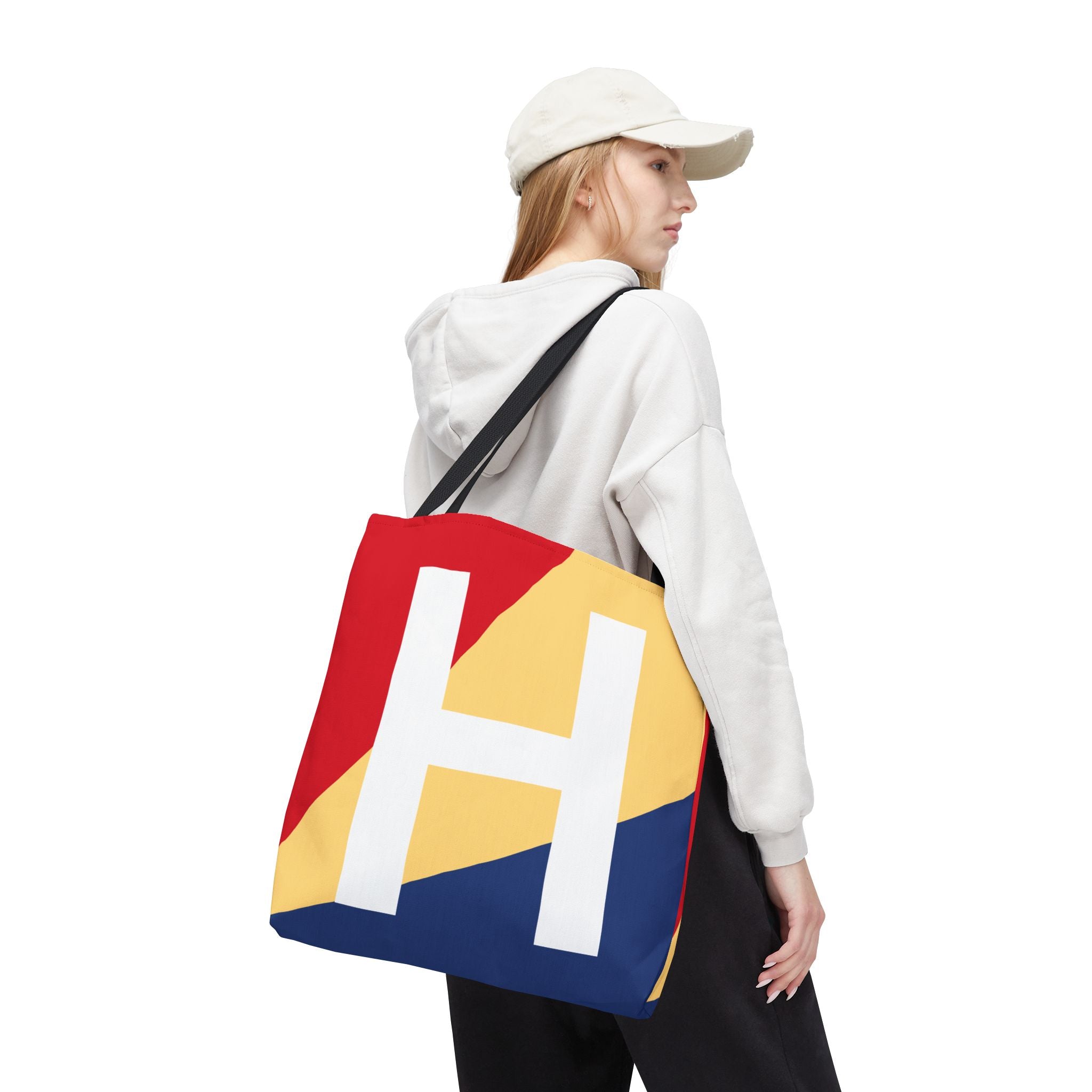 Monogram 'H' Colorblock Tote Bag — Personalized Initial H Shoulder Tote