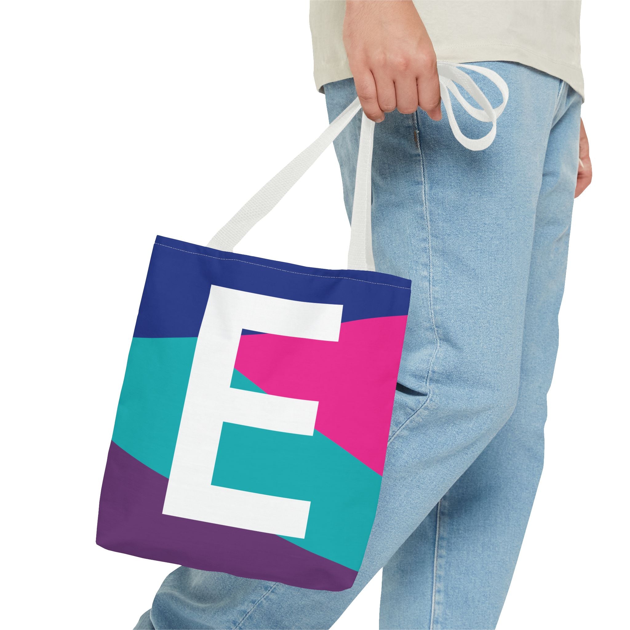 Monogram 'E' Colorblock Tote Bag — Personalized Initial E Shoulder Tote