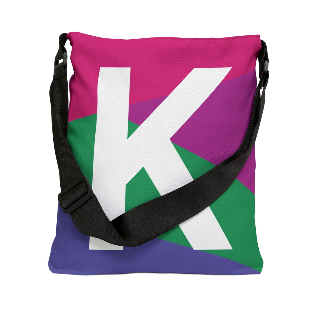 Initial Letter 'K' Colorblock Adjustable Tote Bag — Monogram Alphabet Shoulder Bag