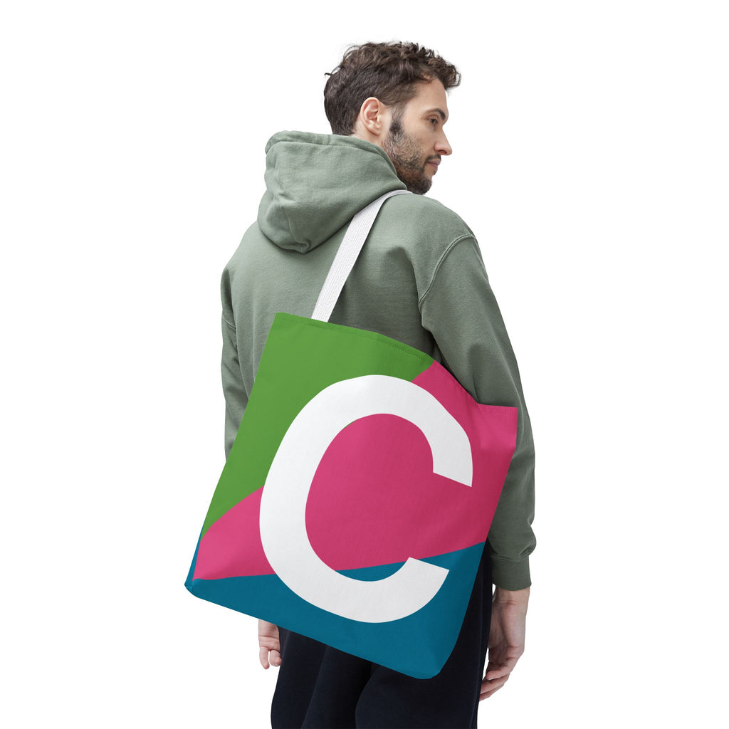 Monogram 'C' Colorblock Tote Bag — Personalized Initial C Shoulder Tote