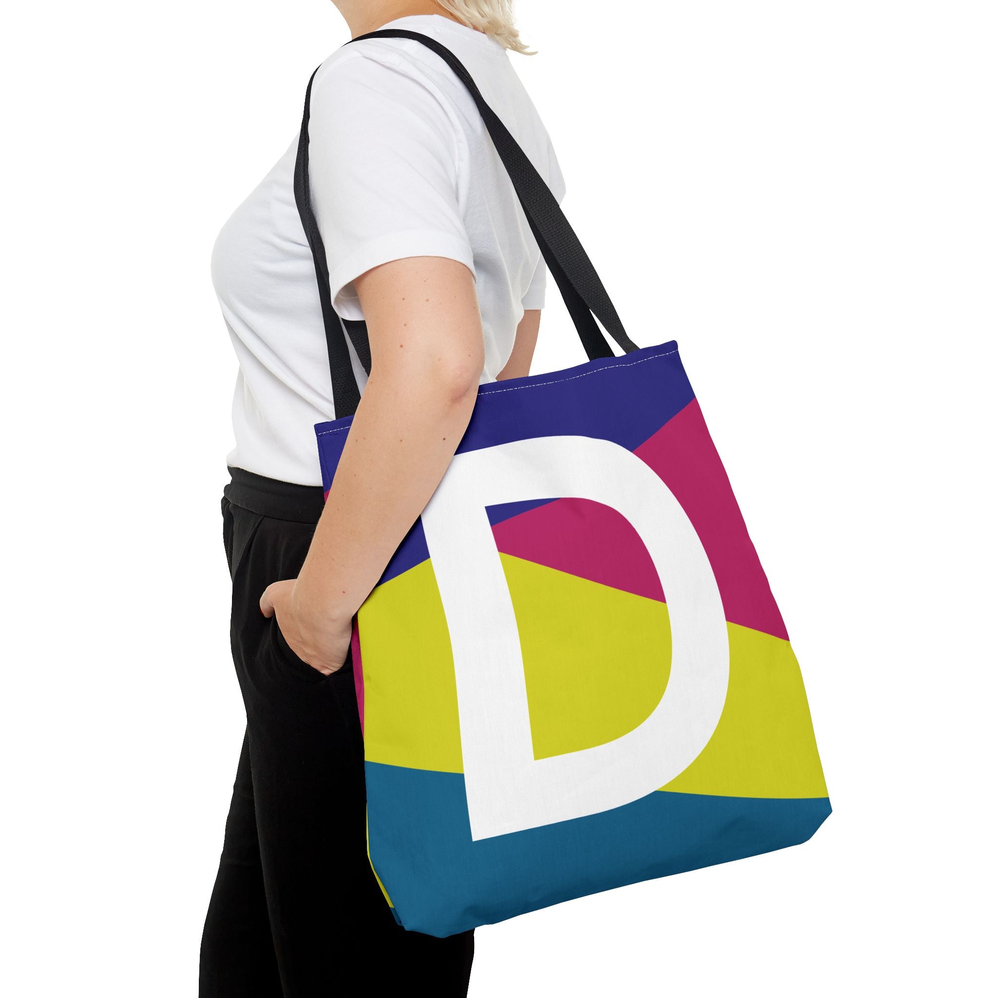 Monogram 'D' Colorblock Tote Bag — Personalized Initial D Shoulder Tote