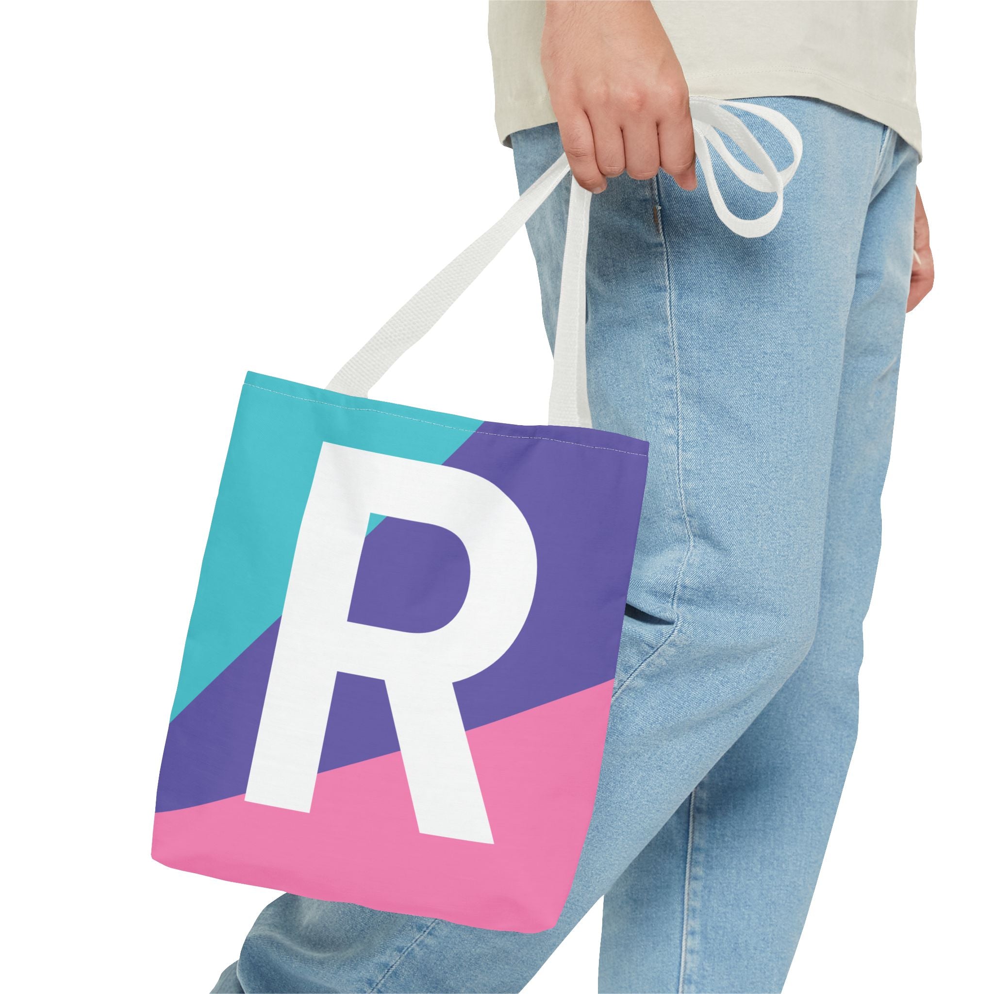 Monogram 'R' Colorblock Tote Bag — Personalized Initial R Shoulder Tote
