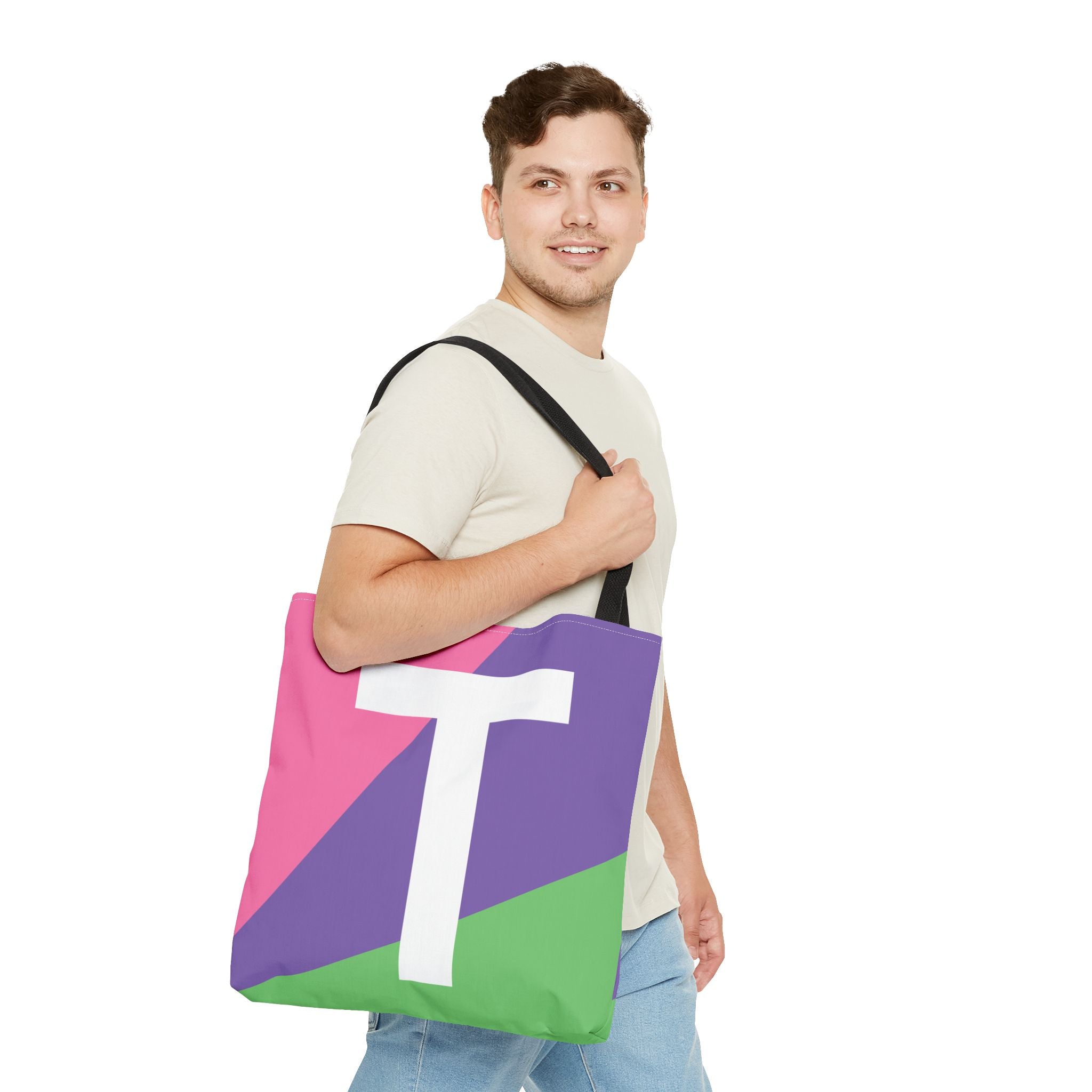 Monogram 'T' Colorblock Tote Bag — Personalized Initial T Shoulder Tote