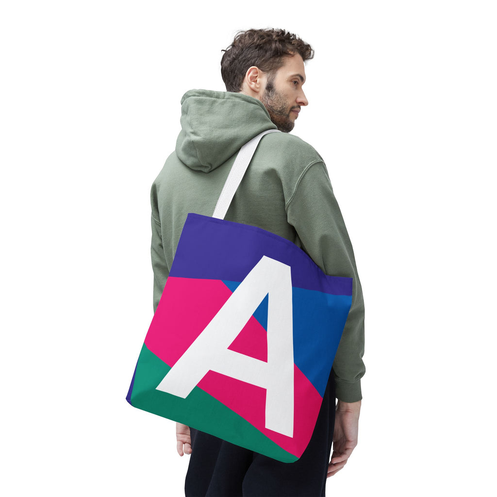 Monogram 'A' Colorblock Tote Bag — Personalized Initial A Shoulder Tote