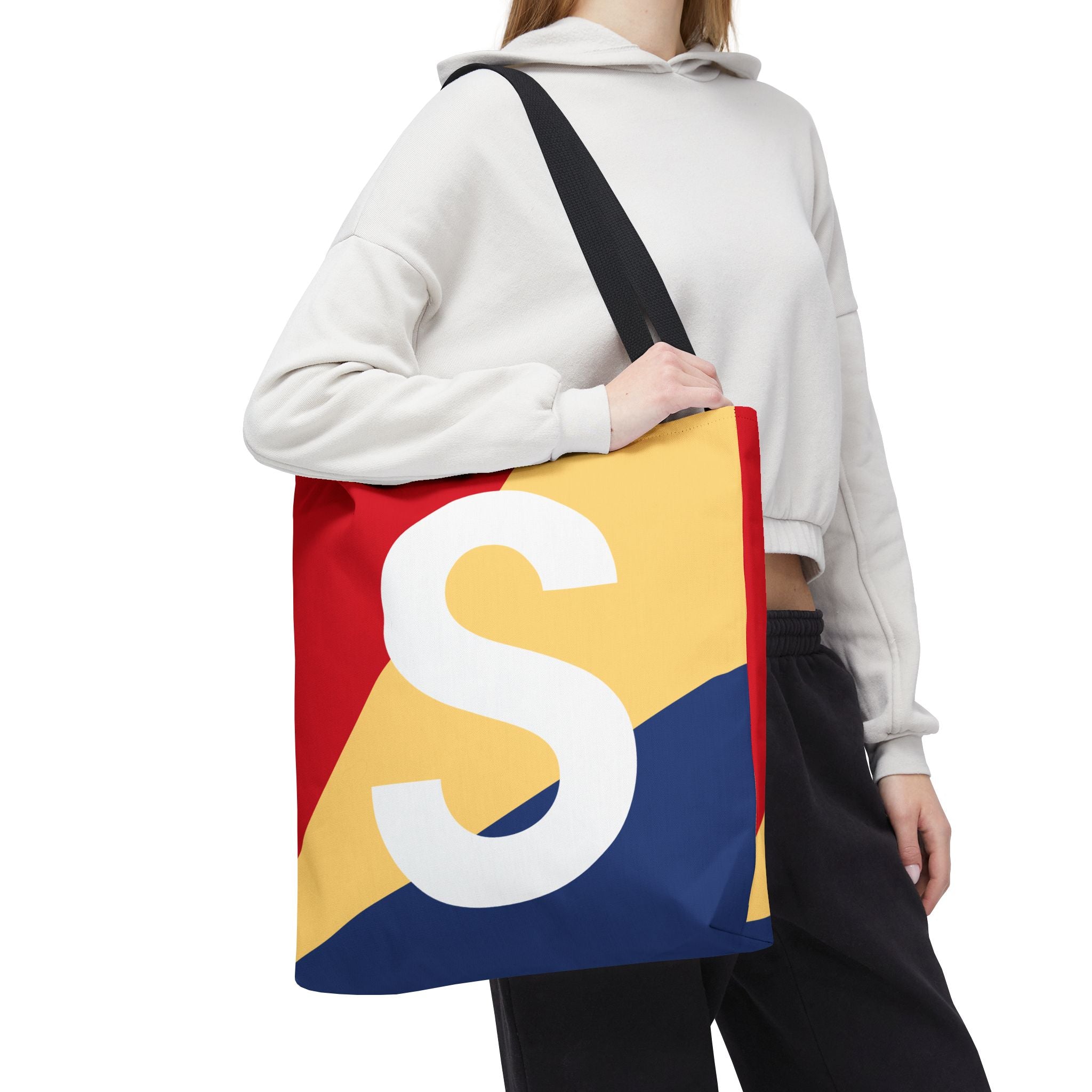 Monogram 'S' Colorblock Tote Bag — Personalized Initial S Shoulder Tote