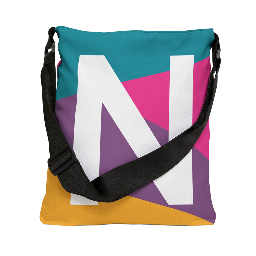 Initial Letter 'N' Colorblock Adjustable Tote Bag — Monogram Alphabet Shoulder Bag