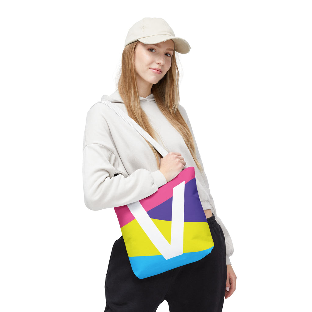 Monogram 'V' Colorblock Tote Bag — Personalized Initial V Shoulder Tote