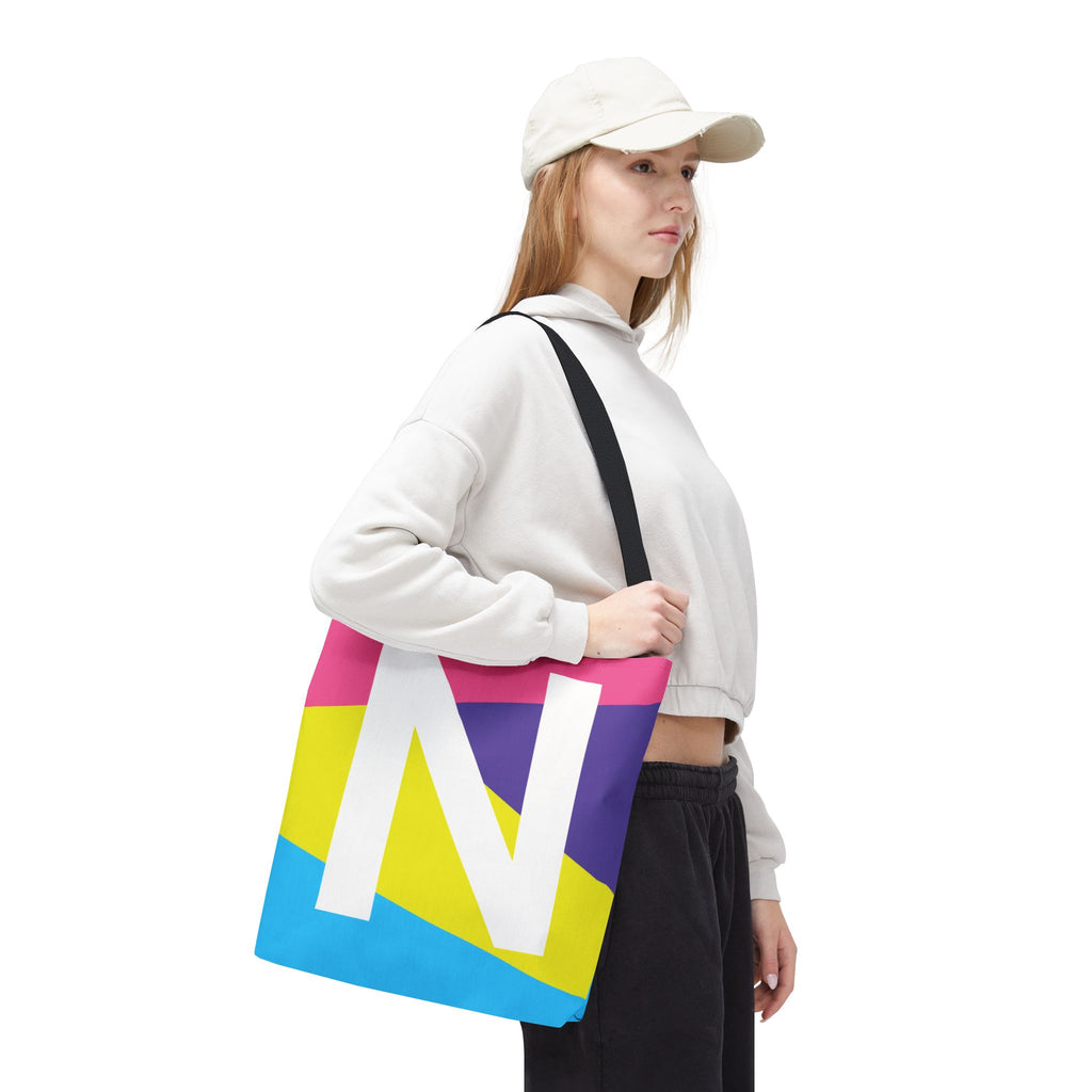 Monogram 'N' Colorblock Tote Bag — Personalized Initial N Shoulder Tote